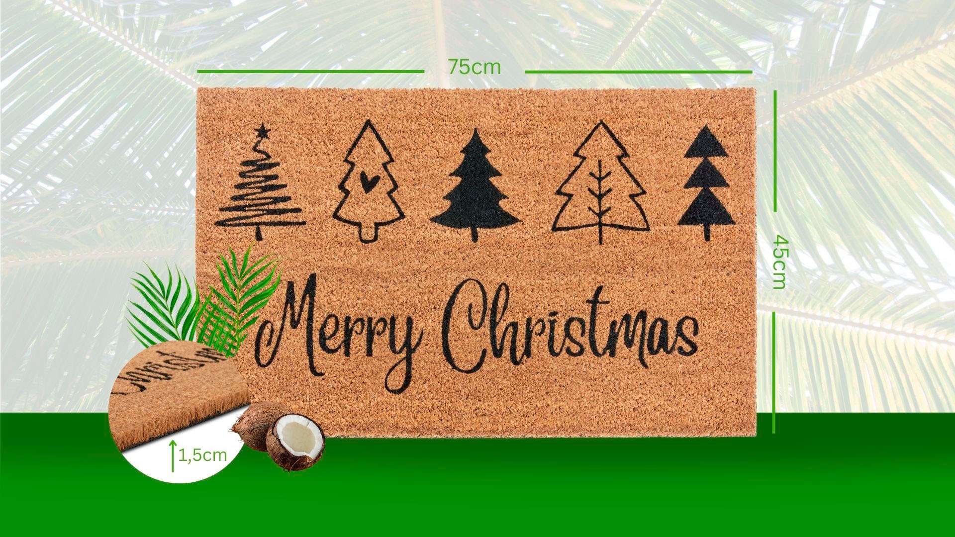 HANSE Home Fußmatte »Mix Mats Kokos Christmas Trees, Türmatte«, rechteckig, 15 mm Höhe, Weihnachten, Schmutzfangmatte, Outdoor, Rutschfest, Innen, Kokosmatte