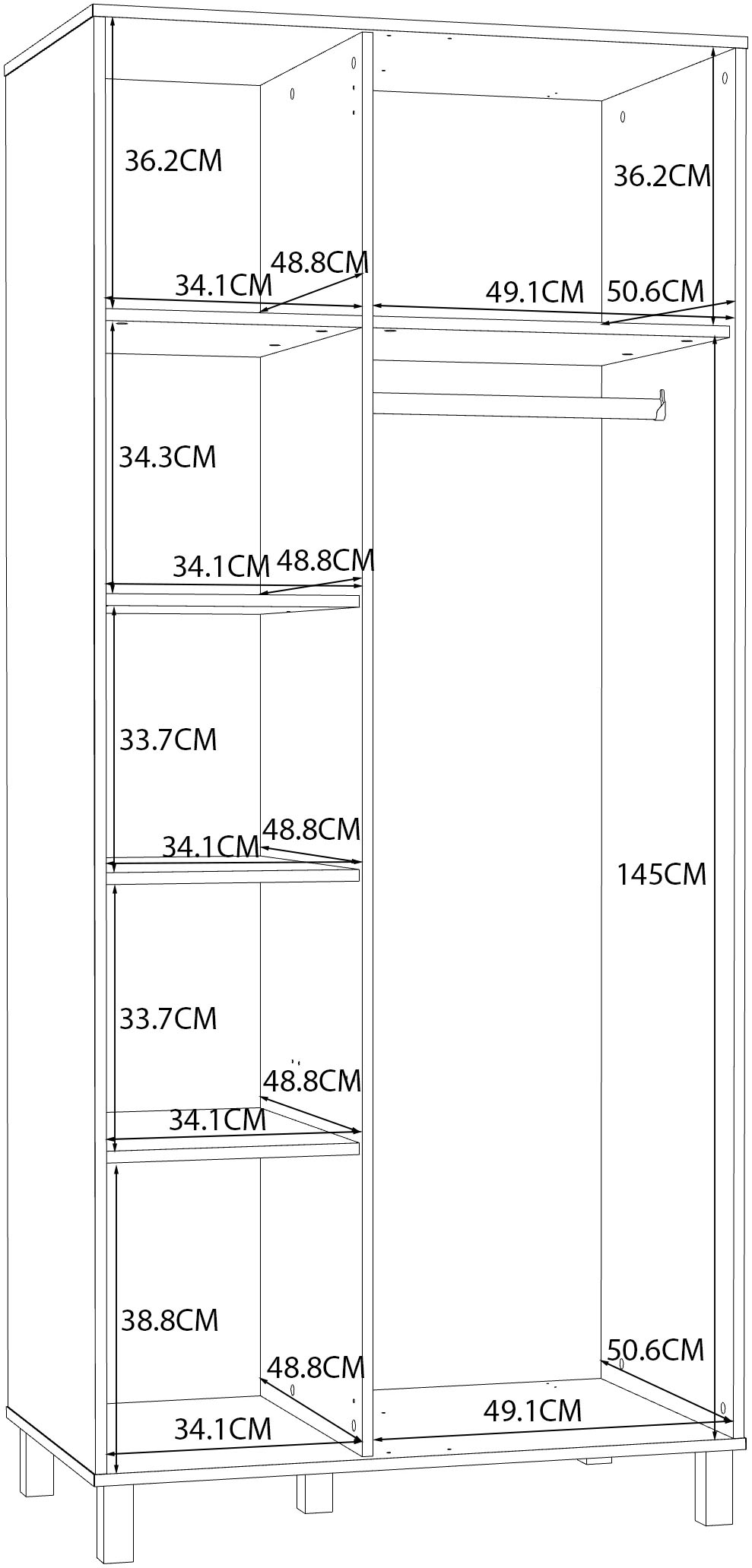 FORTE Highboard »Killarney«, Schrank, Stauraum, Soft Close, Kleiderstange