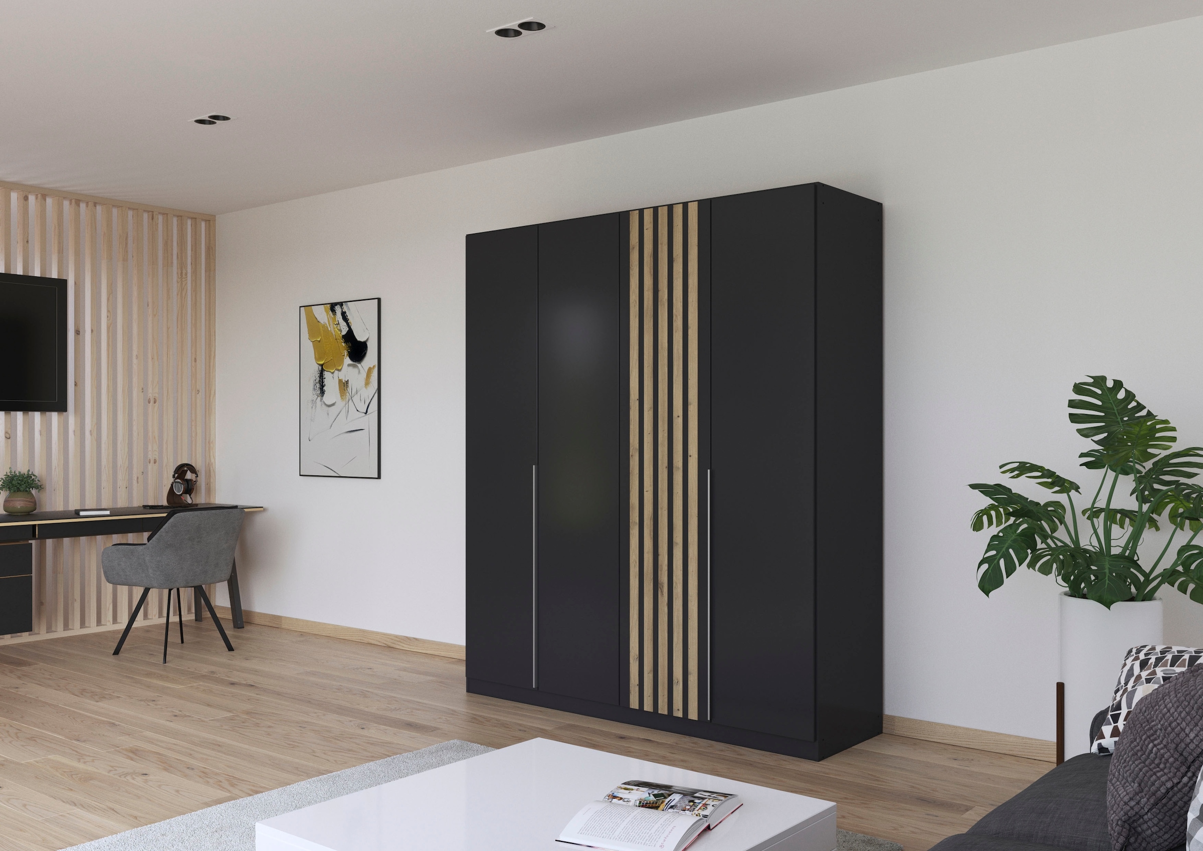 rauch Drehtürenschrank »Kleiderschrank Schrank Garderobe Garderobenschrank LAMELLA«, elegante Lamellen-Auflage in 3D Akustikpaneel Optik MADE IN GERMANY