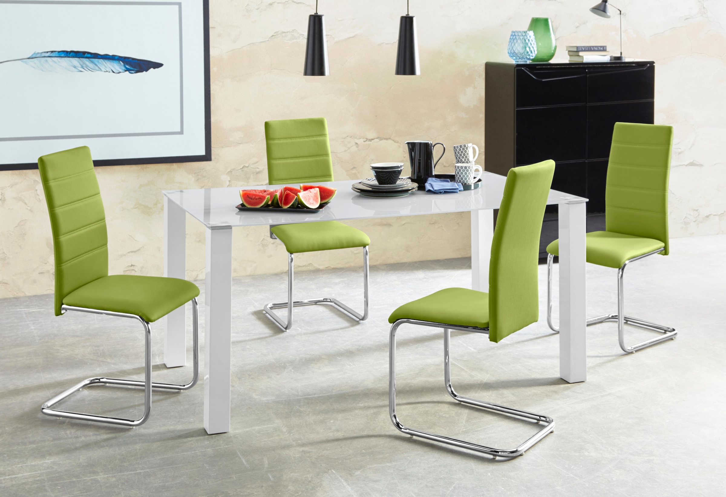 INOSIGN Essgruppe »Normadora« Set, 5 Stk. tlg. mit Glastisch, Freischwinger günstig online kaufen