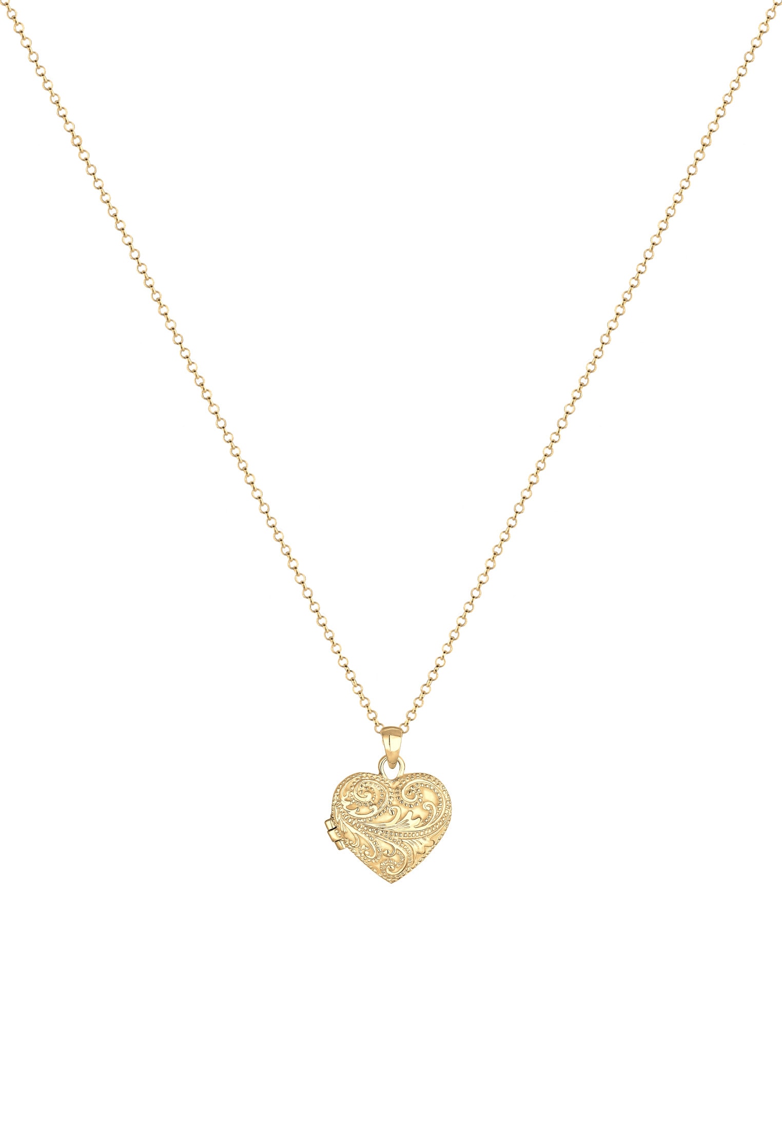 Elli Premium Kette mit Anhänger »Ornament Amulett Medaillon Herz 925 Sterling Silber vergoldet«