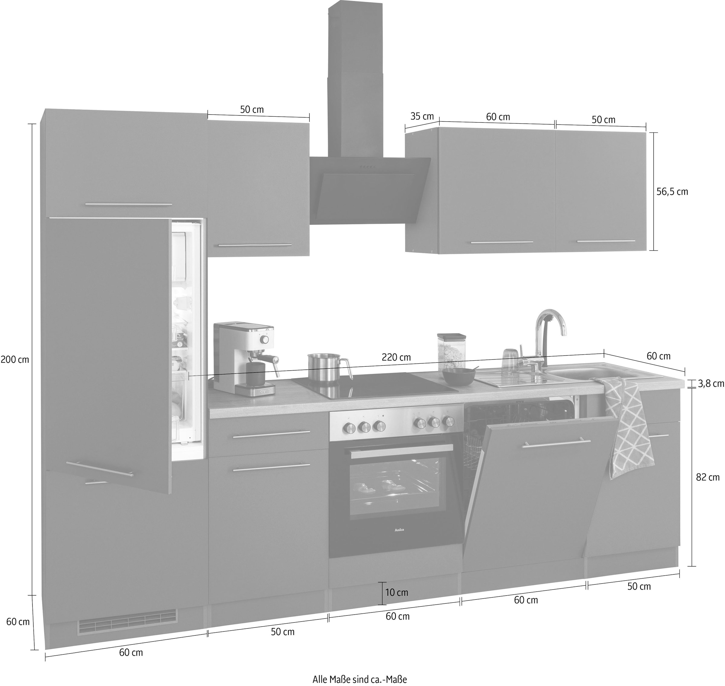 wiho Küchen Küchenzeile »Unna«, mit E-Geräten, Breite 280 cm
