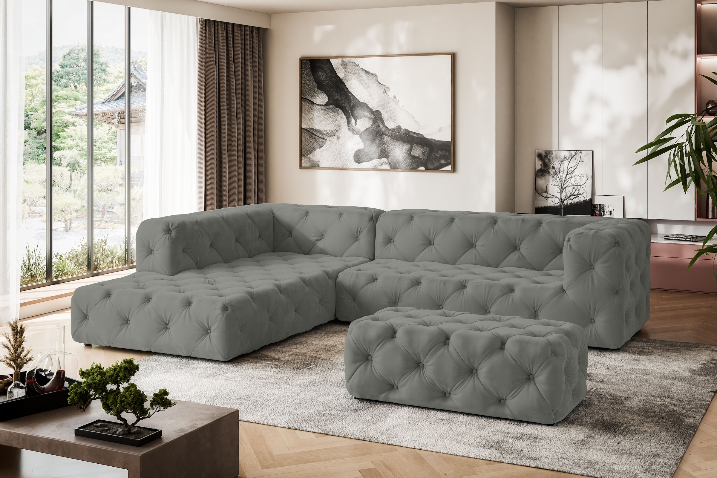 Places of Style Polsterhocker »FOLLINA«, Polsterhocker mit klassischer Chesterfield-Knopfheftung
