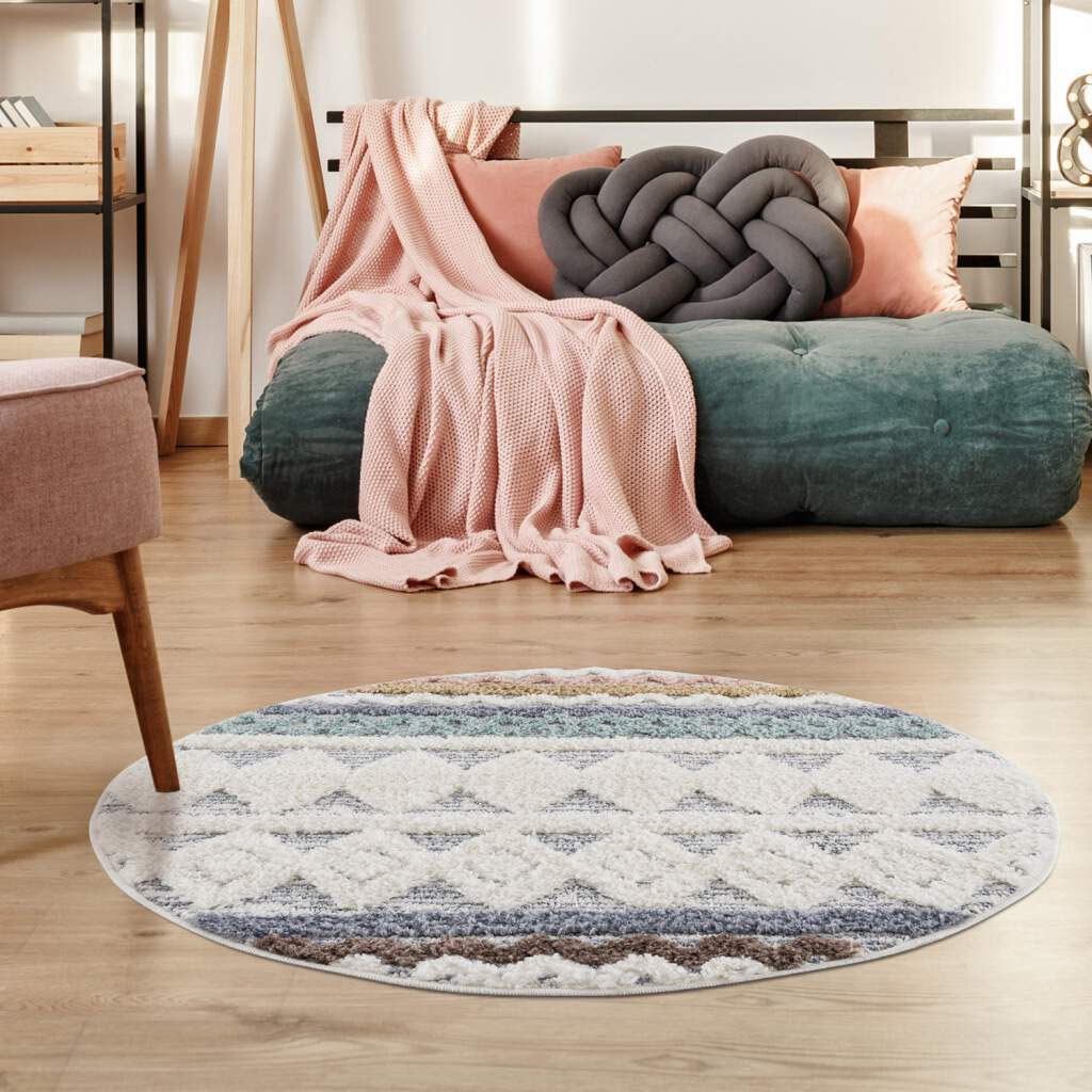 Carpet City Hochflor-Teppich »Focus 3013«, rund, 20 mm Höhe, Boho-Teppich, günstig online kaufen