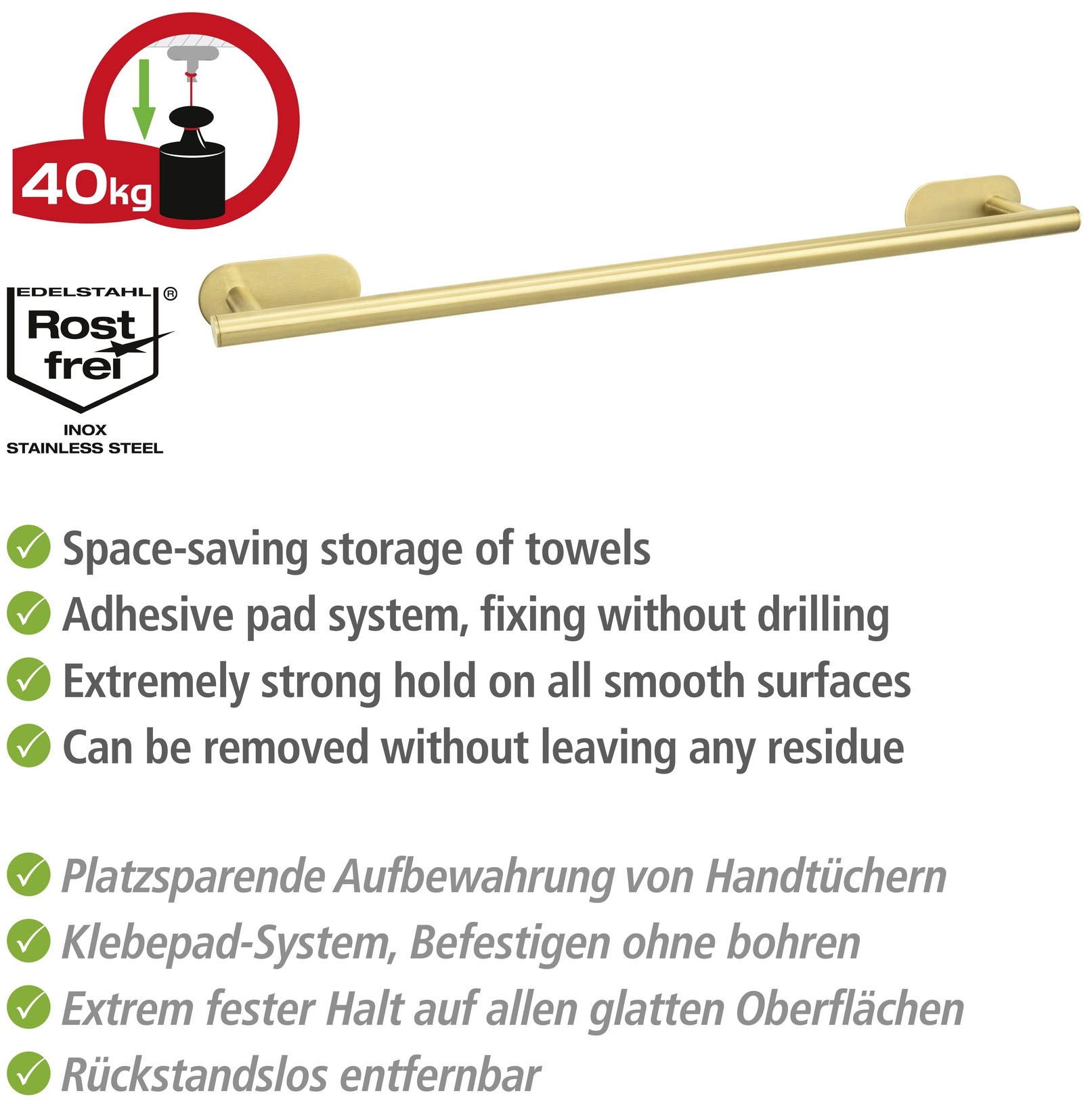 WENKO Handtuchstange »Turbo-Loc® Uno Orea« Befestigen ohne Bohren