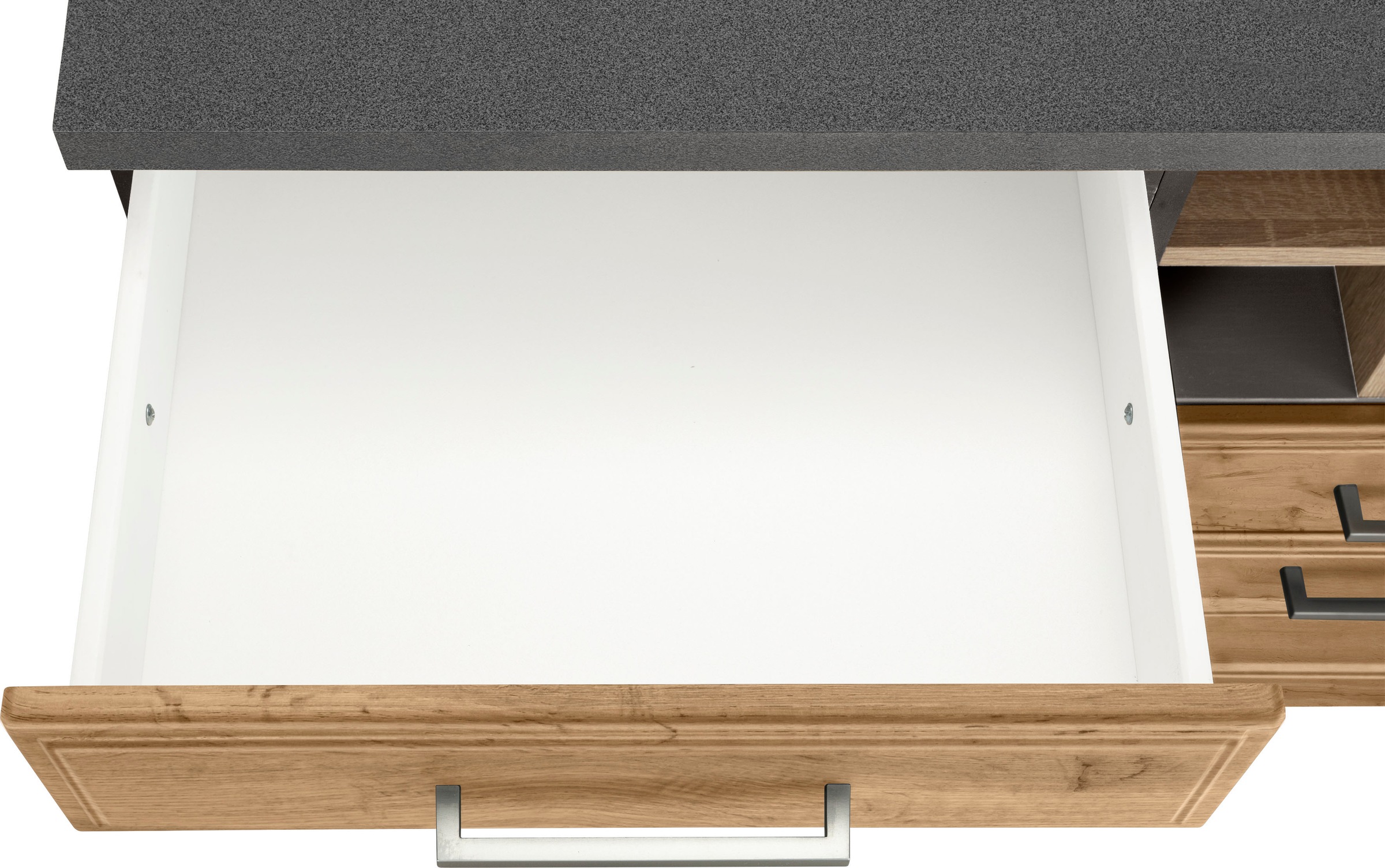 HELD MÖBEL Küchenzeile »Stockholm«, Breite 310 cm, mit hochwertigen MDF Fronten im Landhaus-Stil
