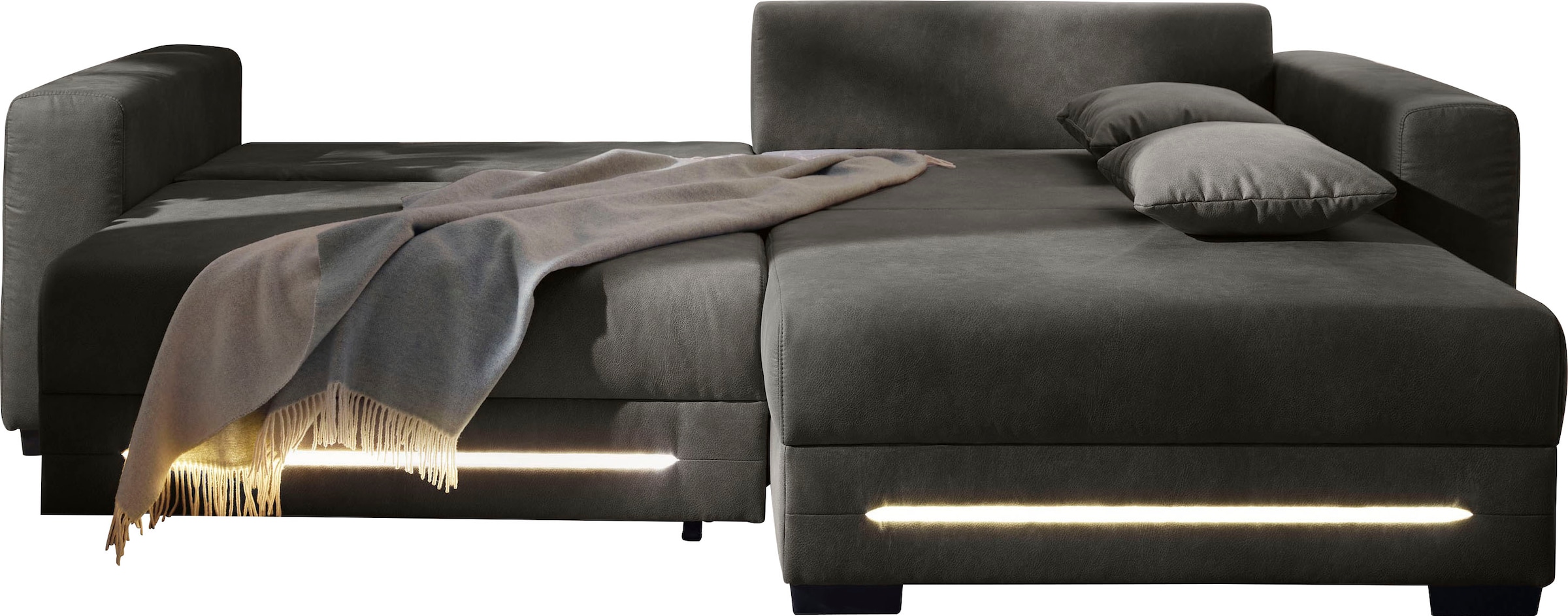 Jockenhöfer Gruppe Ecksofa »Spotlight, L-Form, mit dimmbarer LED-Beleuchtung«, inkl. Bettfunktion & Bettkasten, Ottomane links/rechts montierbar