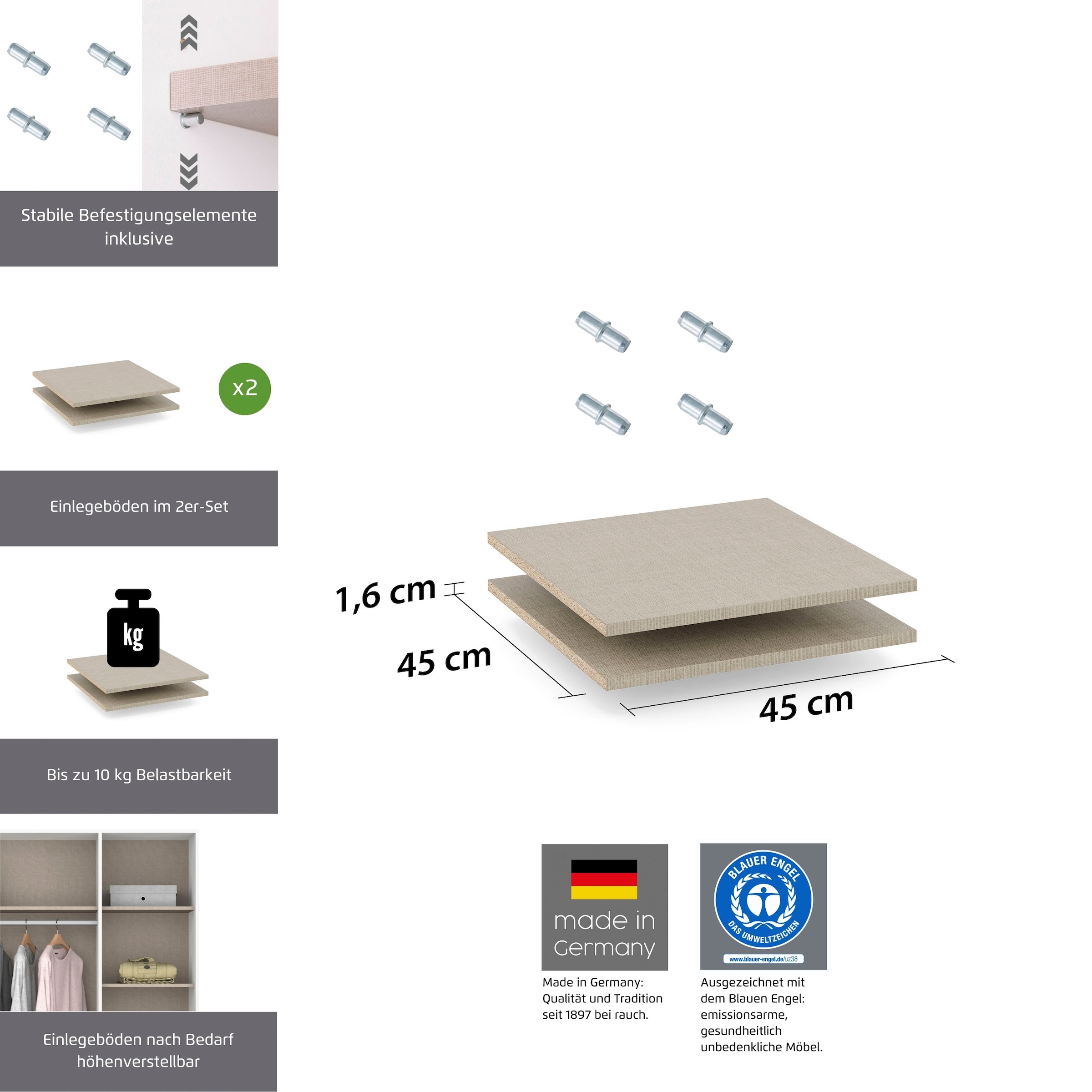 rauch Einlegeboden »Zubehör« 2er Set 45 cm für Schränke Voyager, Nabila, Narai, Shinjo und Nagata