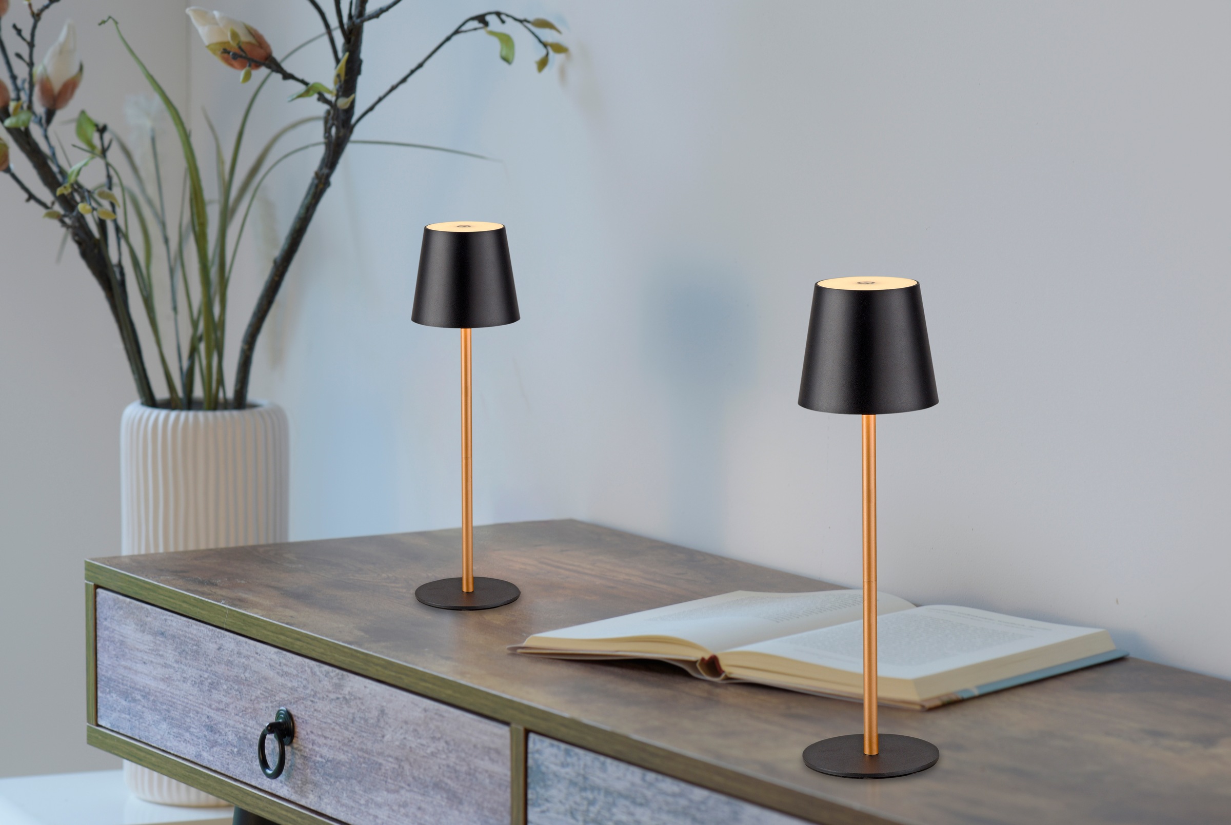 JUST LIGHT LED Tischleuchte »EURIA, 2er Set« LED-Board 2 Stk. Warmweiß LED Akku Tischlampe