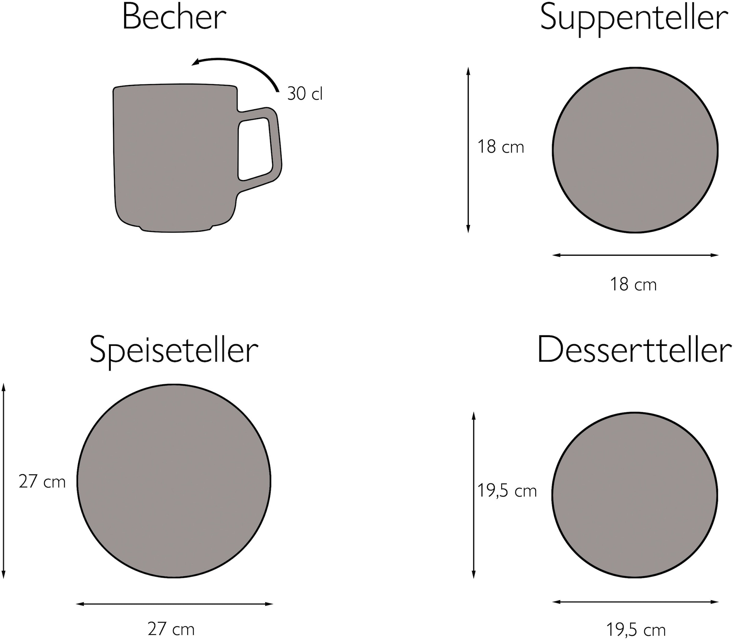 CreaTable Kombiservice »Geschirr-Set Modern Scandic«, (Set, 16 tlg., Kaffeeservice und Tafelservice im Set, für 4 Personen), Service, skandinavischer Life Style, 16 Teile, für 4 Personen