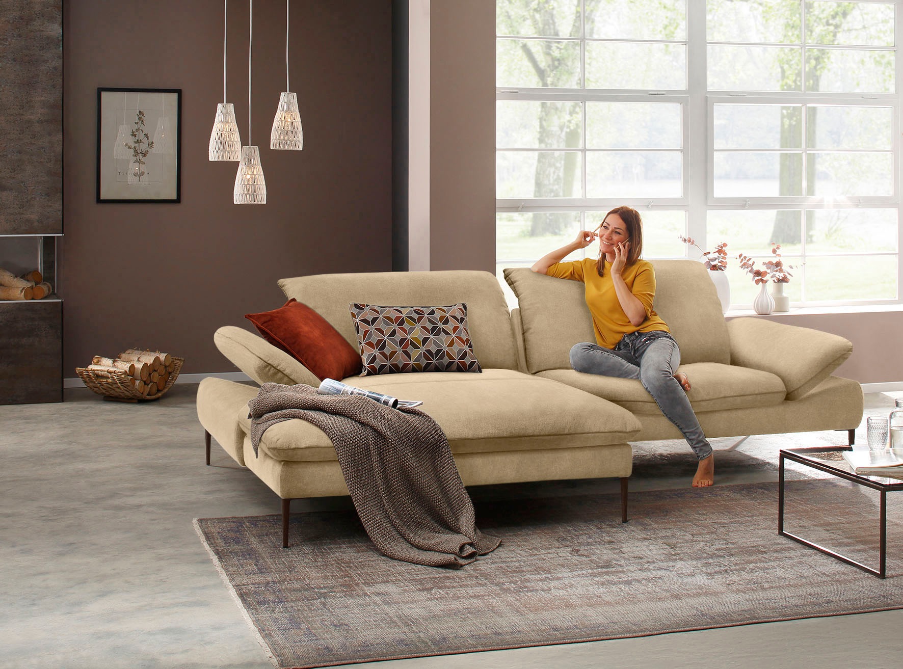W.SCHILLIG Ecksofa »enjoy&MORE, Designsofa, elegant und bequem, L-Form«, Sitztiefenverstellung, Füße bronze pulverbeschichtet, Breite 294 cm
