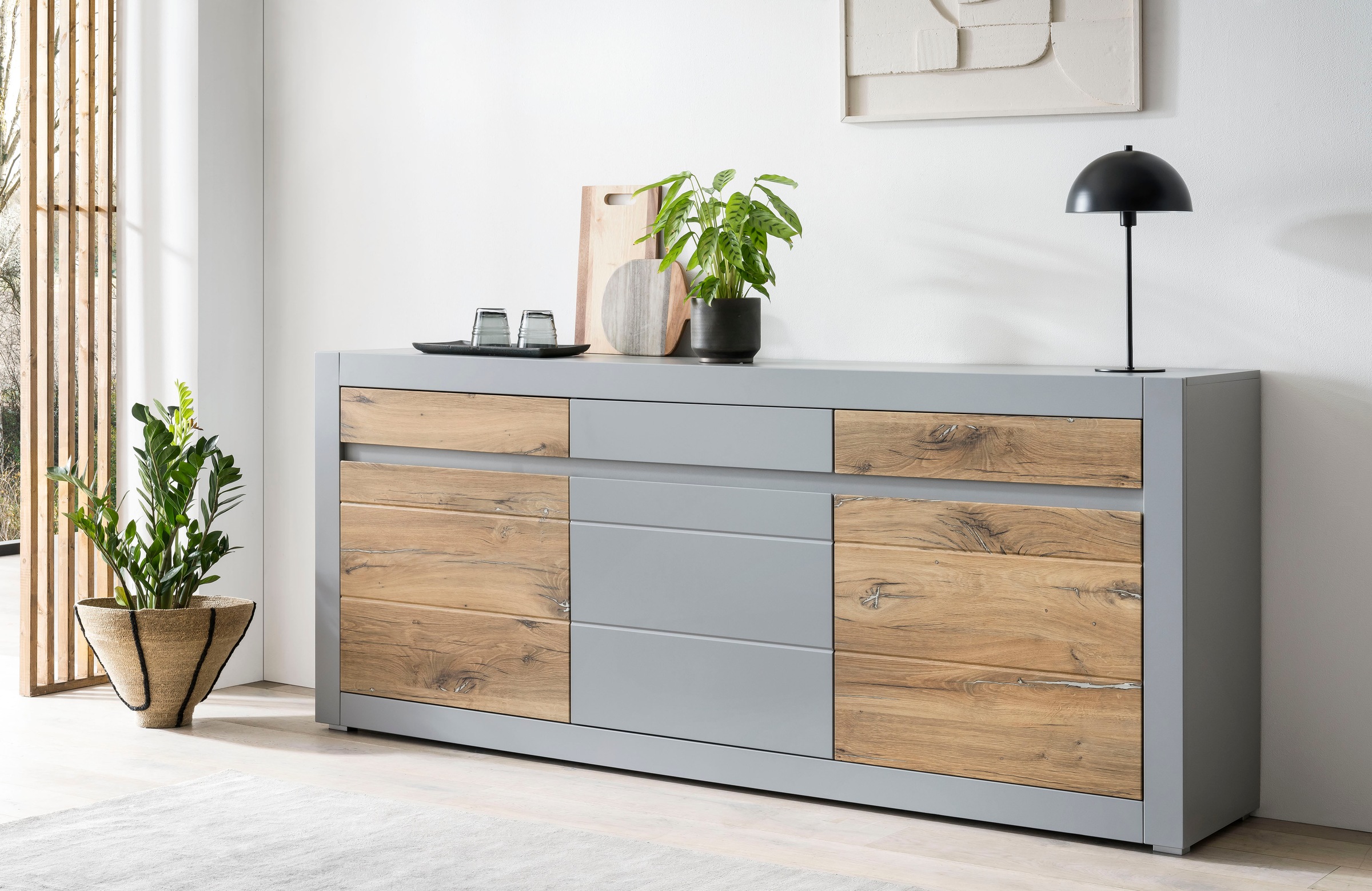 Sideboard „CASABLANCA“, Soft-Close, Breite 217 cm, Platingrau B/H/T: 217 cm x 90 cm x 42 cm