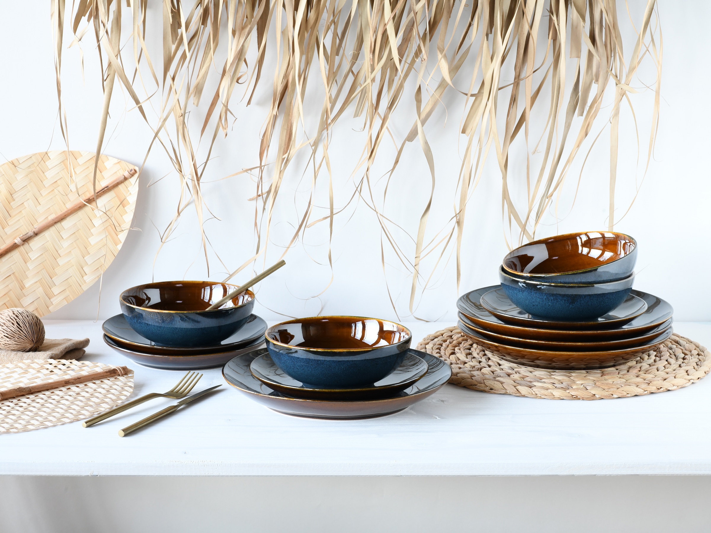 CreaTable Teller-Set »Mallorca, Tellerset 12-tlg«, (Set, 12 tlg.), Spezialglasur mit Vintage Außenrand