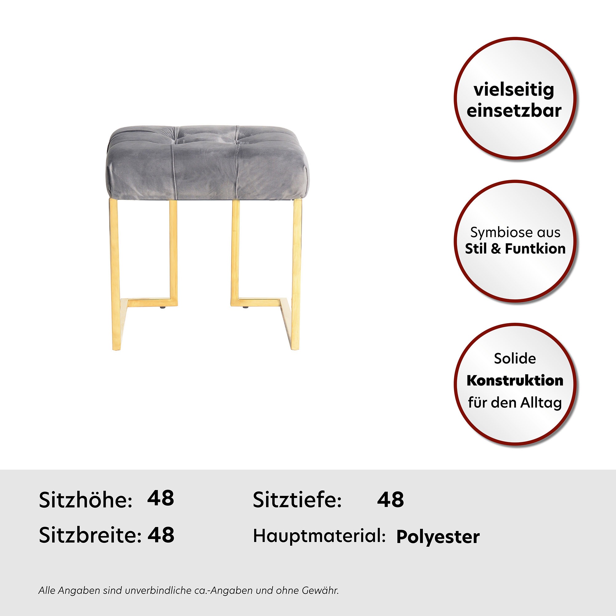 Kayoom Polsterhocker »Hocker Rarity 125, Edler Touch durch goldenes Gestell«, (1 St.), eckig, samtweich, gesteppt, mit Zierknöpfen, Edelstahlgestell