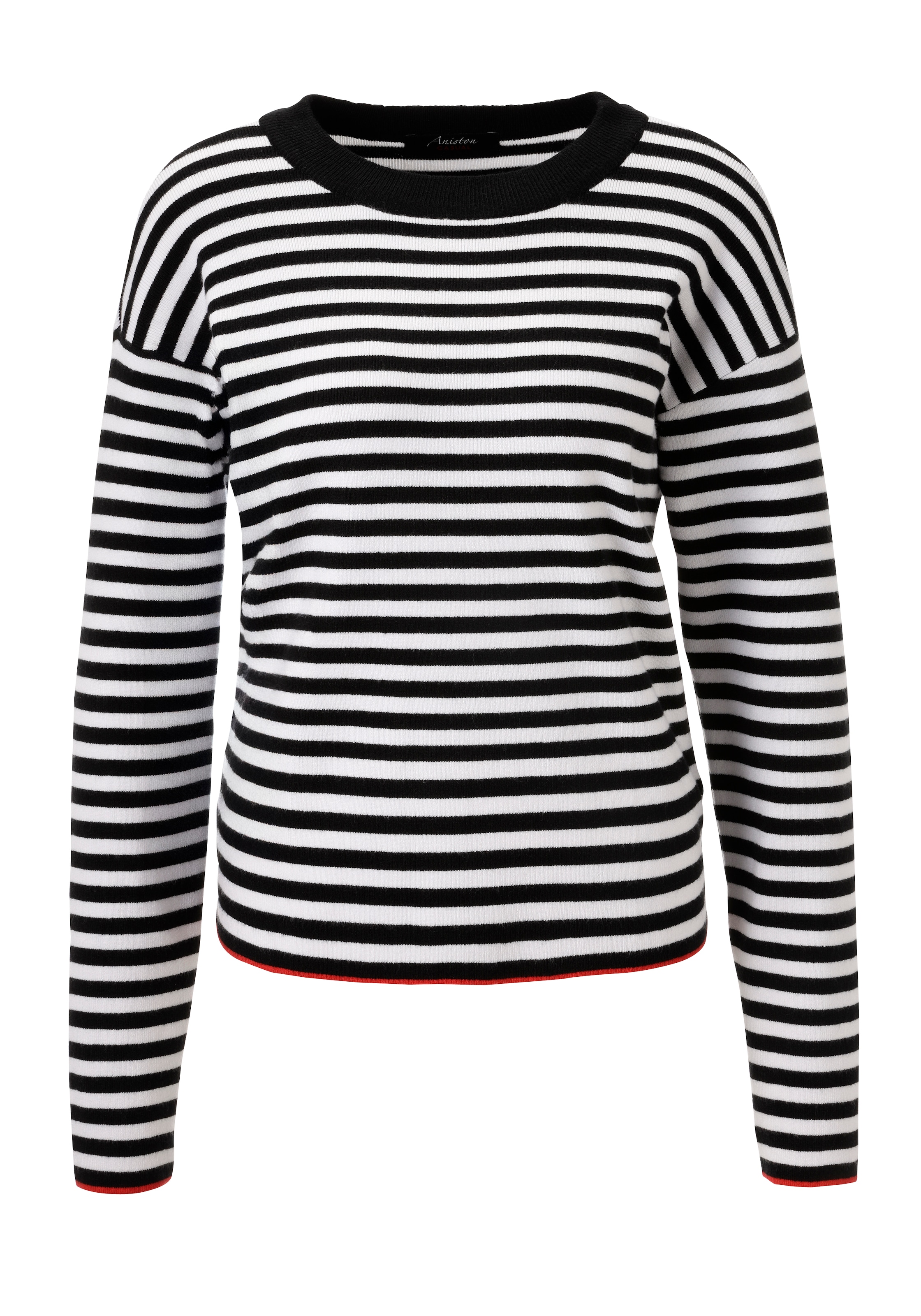 Aniston CASUAL Strickpullover, mit roten Farbakzenten am Saum und den Ärmeln - NEUE KOLLEKTION
