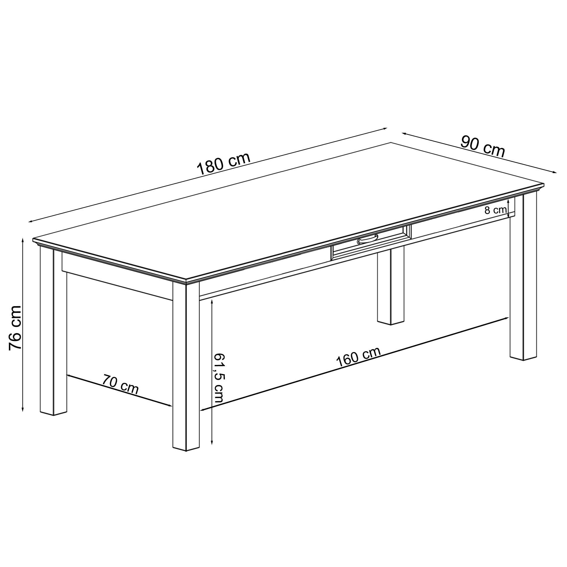 Home affaire Esstisch »Selma«, mit Schublade, aus massivem Kiefernholz, Breite 180 cm