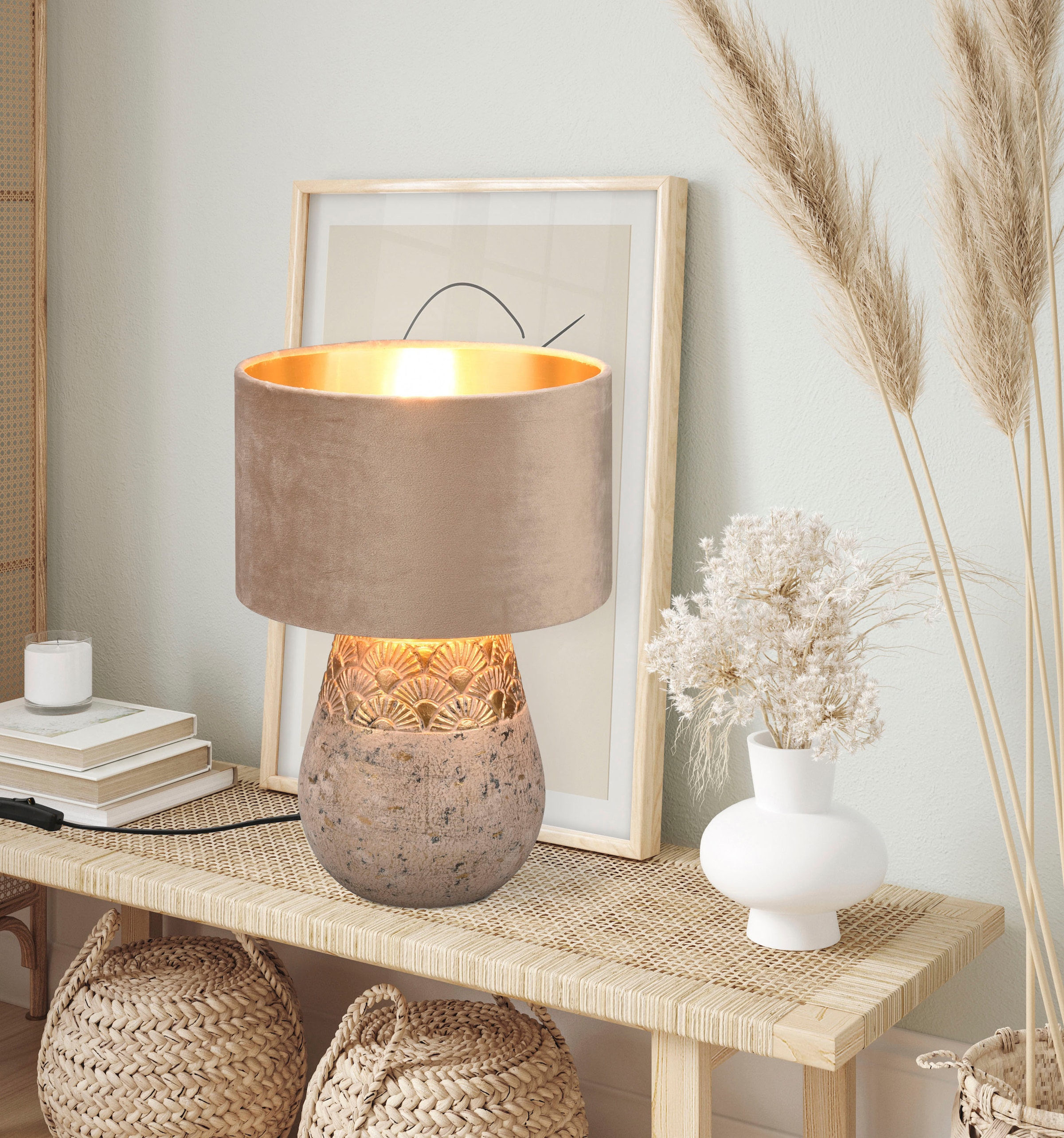 TRIO Leuchten bestellen online Samtschirm Keramik »Kiran«, 1 exkl mit Schnurschalter 1xE27 60W Schreibtischlampe Tischleuchte flammig-flammig, max