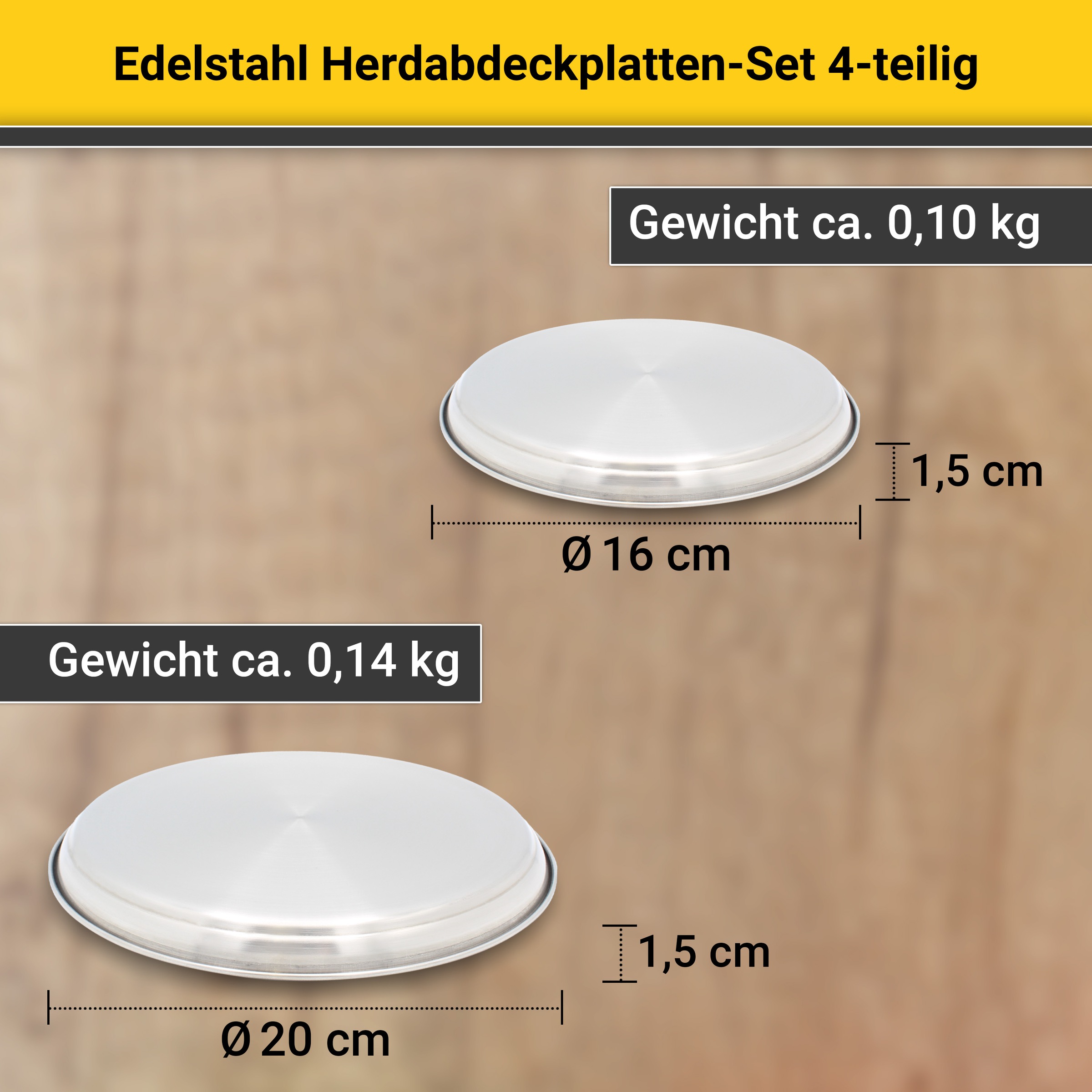 Krüger Herd-Abdeckplatte »Edelstahl Herdplatten-Set, 4-tlg.« (2x Ø 16 cm + 2x Ø 20 cm)