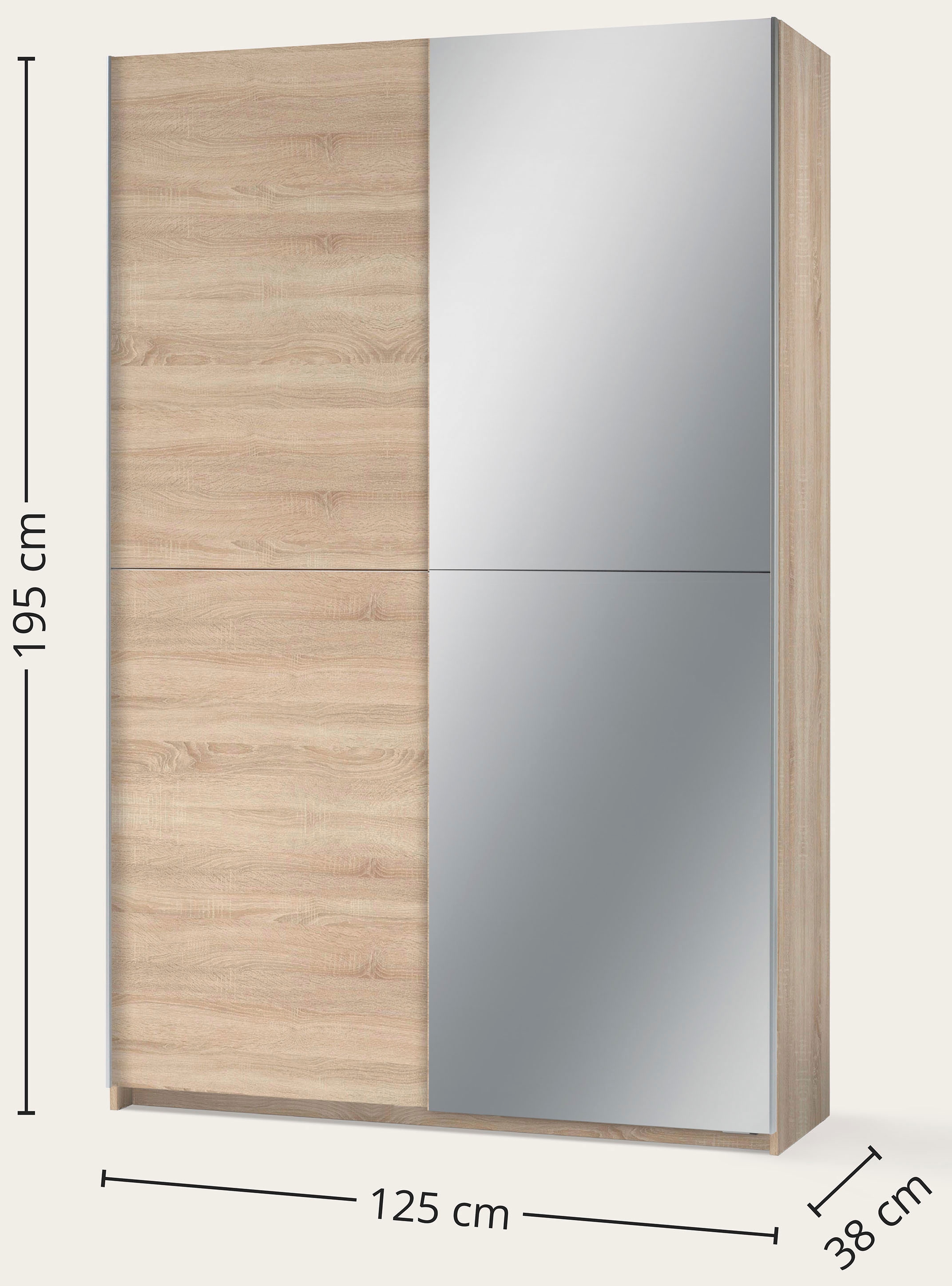 Schlafkontor Schwebetürenschrank »Heimo/Fast Schrank Kleiderschrank Garderobe«, geringe Tiefe, ausziehbarer Kleiderstange, Garderobenschrank, 6 Böden