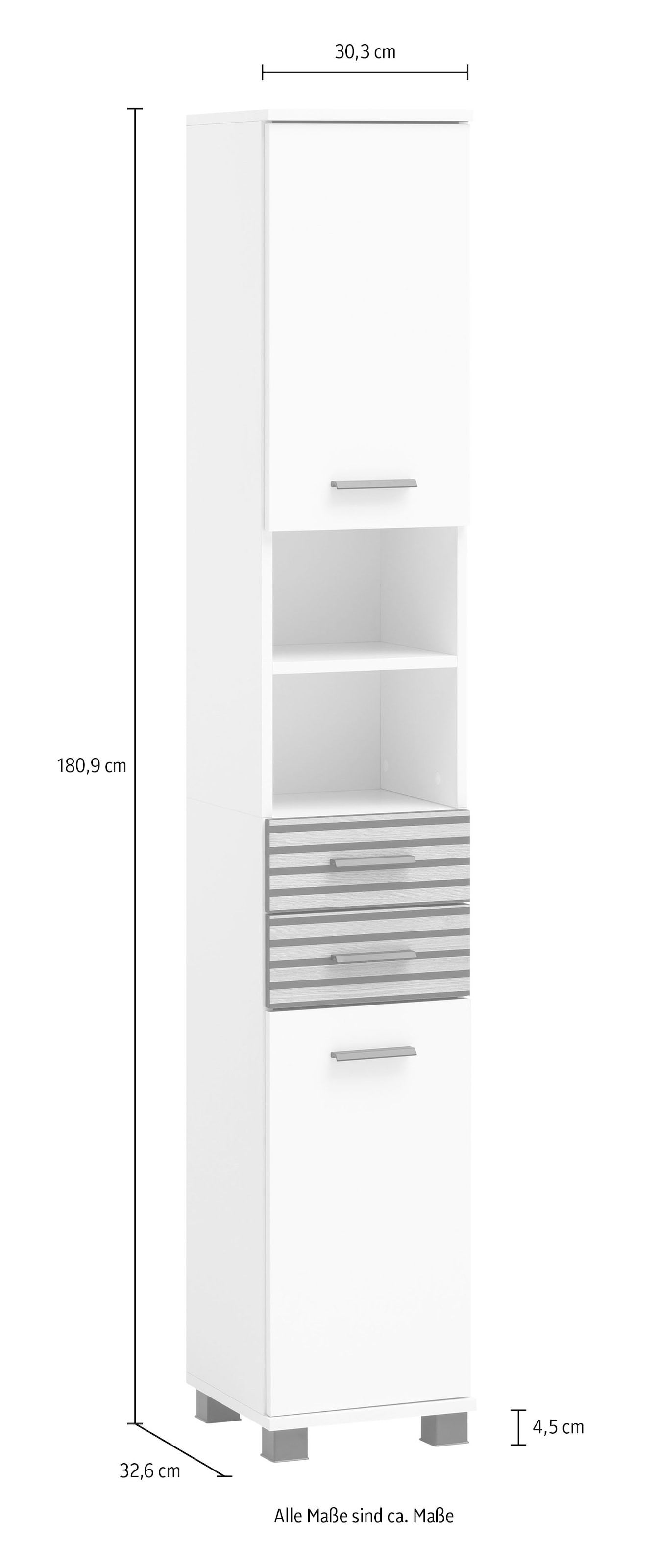 welltime Hochschrank »Katta, Breite 30 cm« Wechselbarer Türanschlag, Schubladen mit Akustikprint