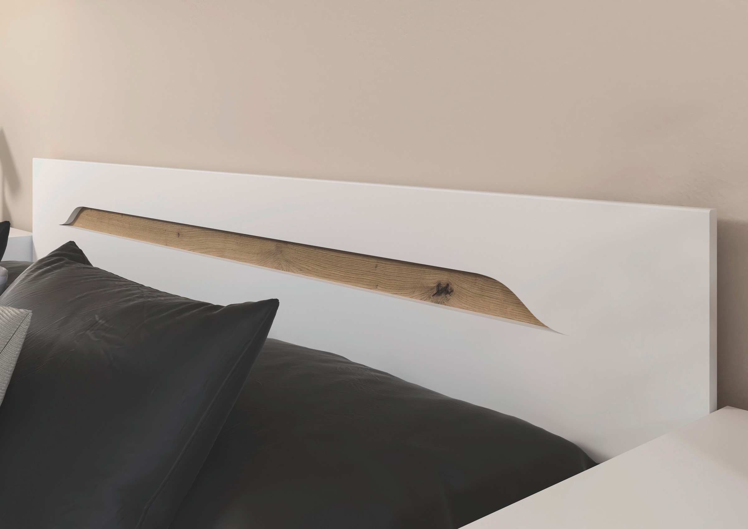 OTTO home Bett »Doppelbett Holzbett Futonbett AGORDO« Liegefläche: 180x200 cm,  mit stilvoller Kopfteil-Absetzung in Eiche Artisan MADE IN GERMANY