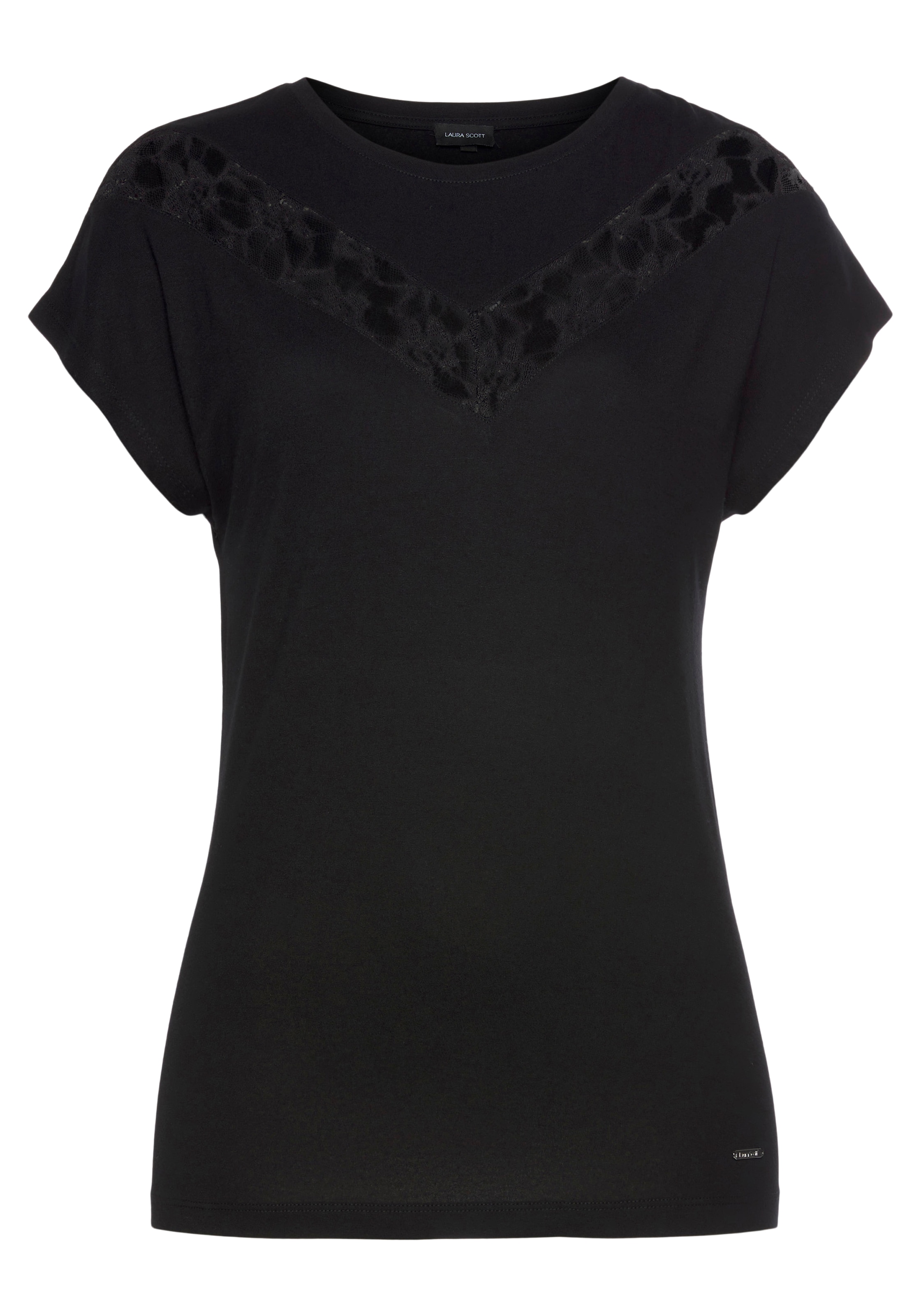 Laura Scott Rundhalsshirt, angeschnittene Kurzarmärmel, figurumspielende Passform