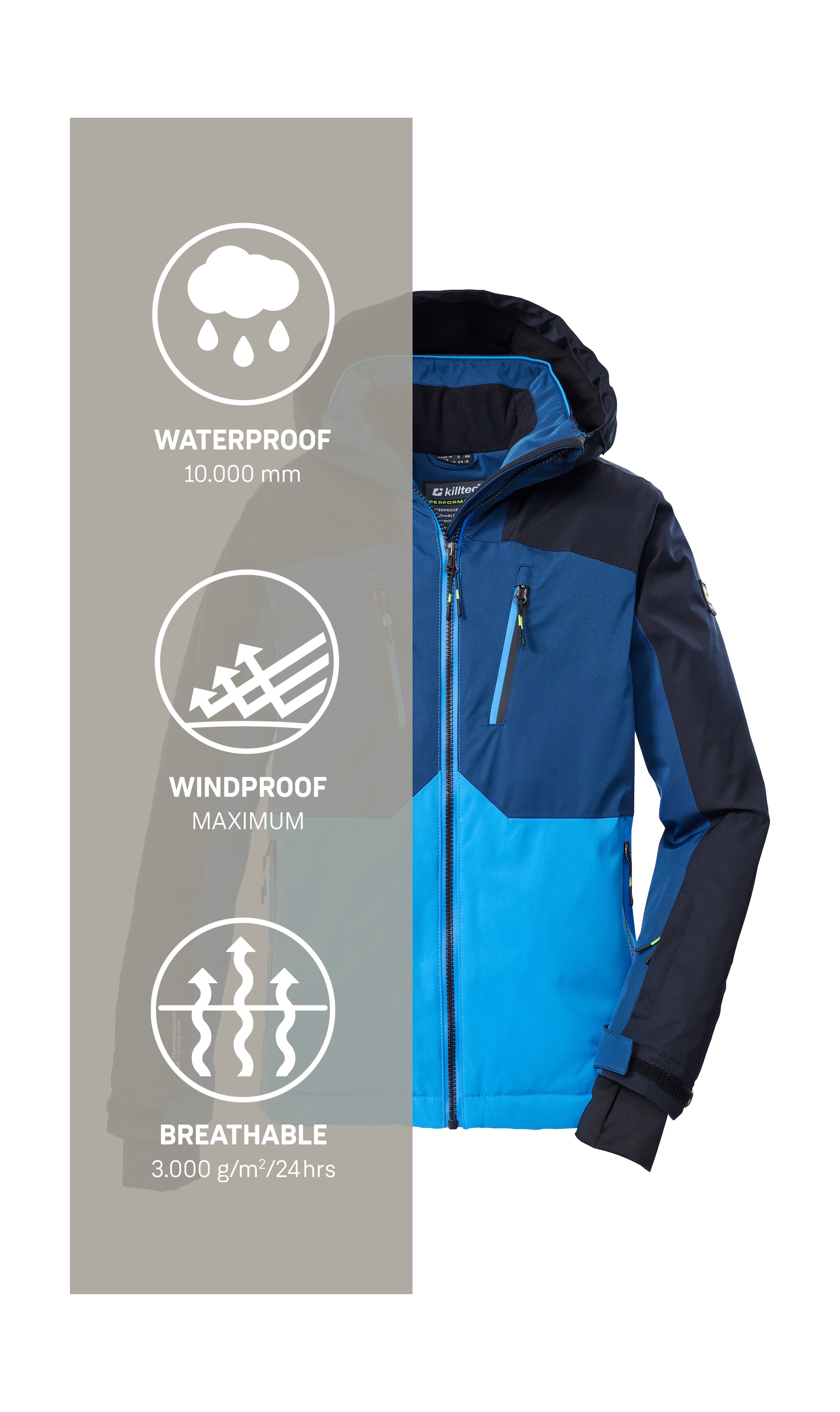 Killtec Skijacke »KSW 190 BYS SKI JCKT«, Killtec Kids Skijacke: wasserdicht, atmungsaktiv, Colourblock Design