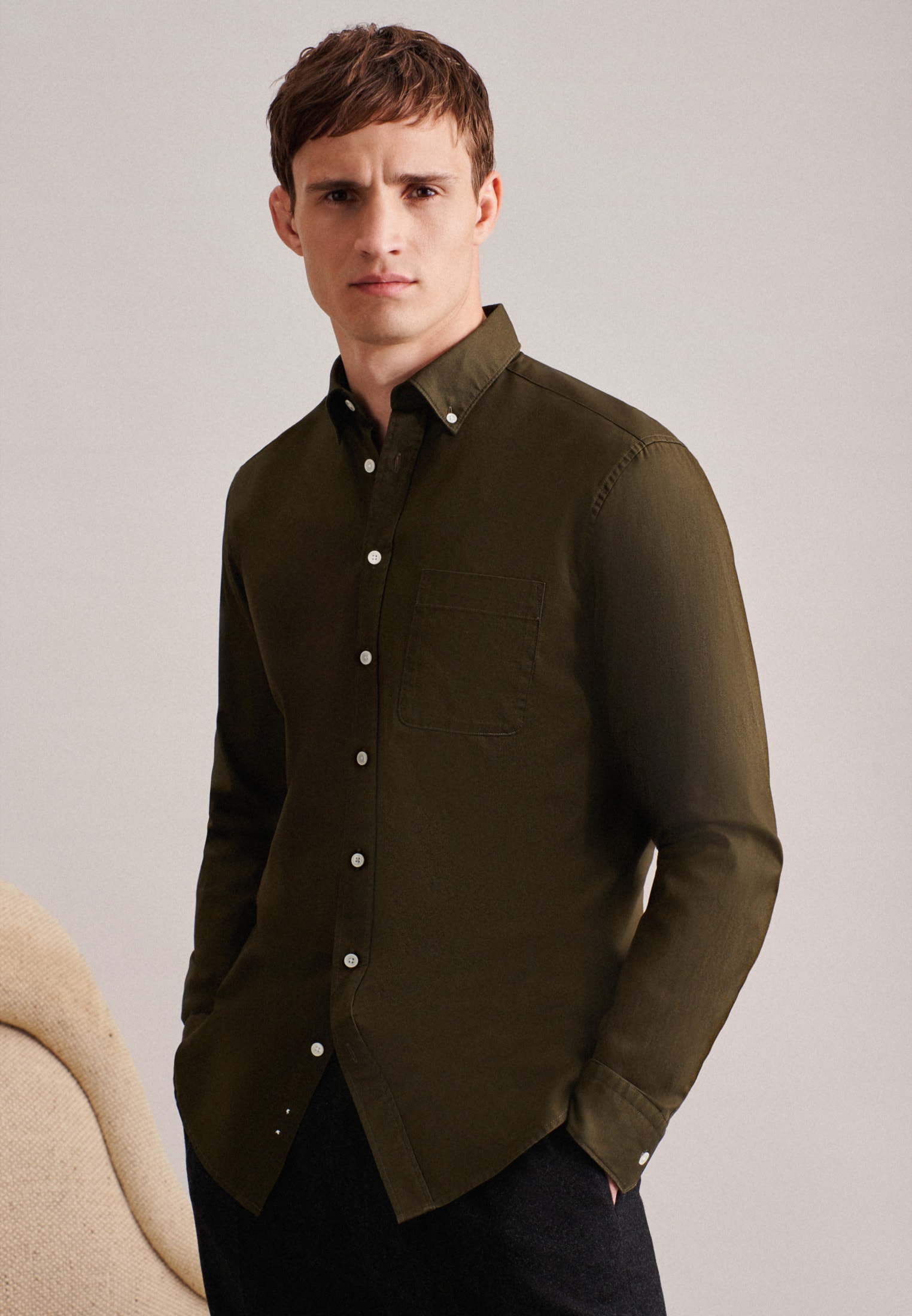 Button-Down-Kragen Uni Businesshemd kaufen »Schwarze seidensticker Langarm Rose«, Regular