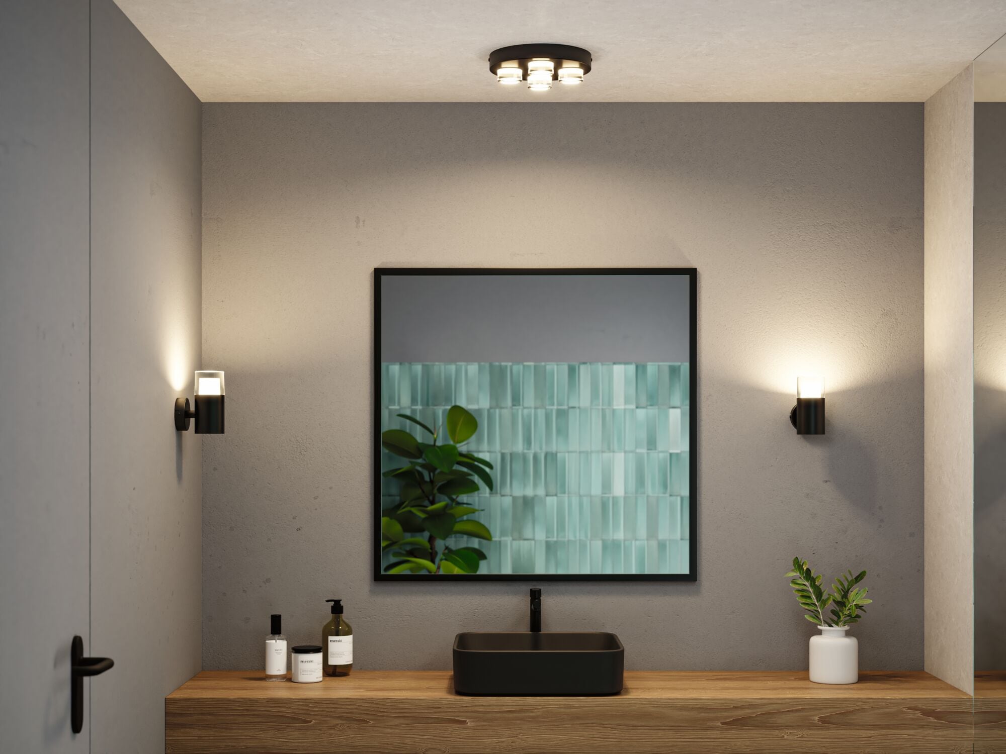 Paulmann LED Deckenleuchte »Selection Bathroom Wand-/Deckenleuchte Kame IP44 Signalschwarz 4er«, 4 flammig