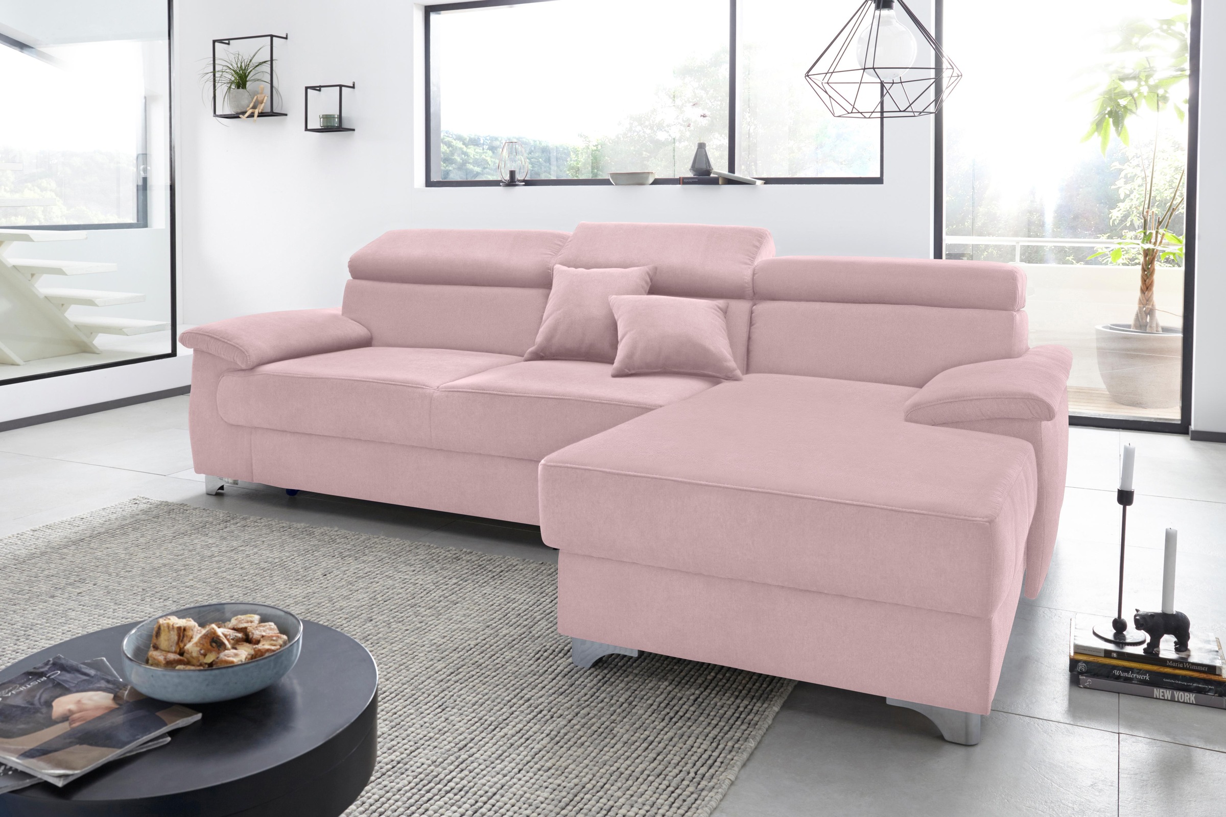 DOMO collection Ecksofa »Mira, inklusive Kopfteilverstellung für mehr Wohlfühlkomfort, L-Form«, wahlweise mit Bettfunktion und Bettkasten, elegant und modern