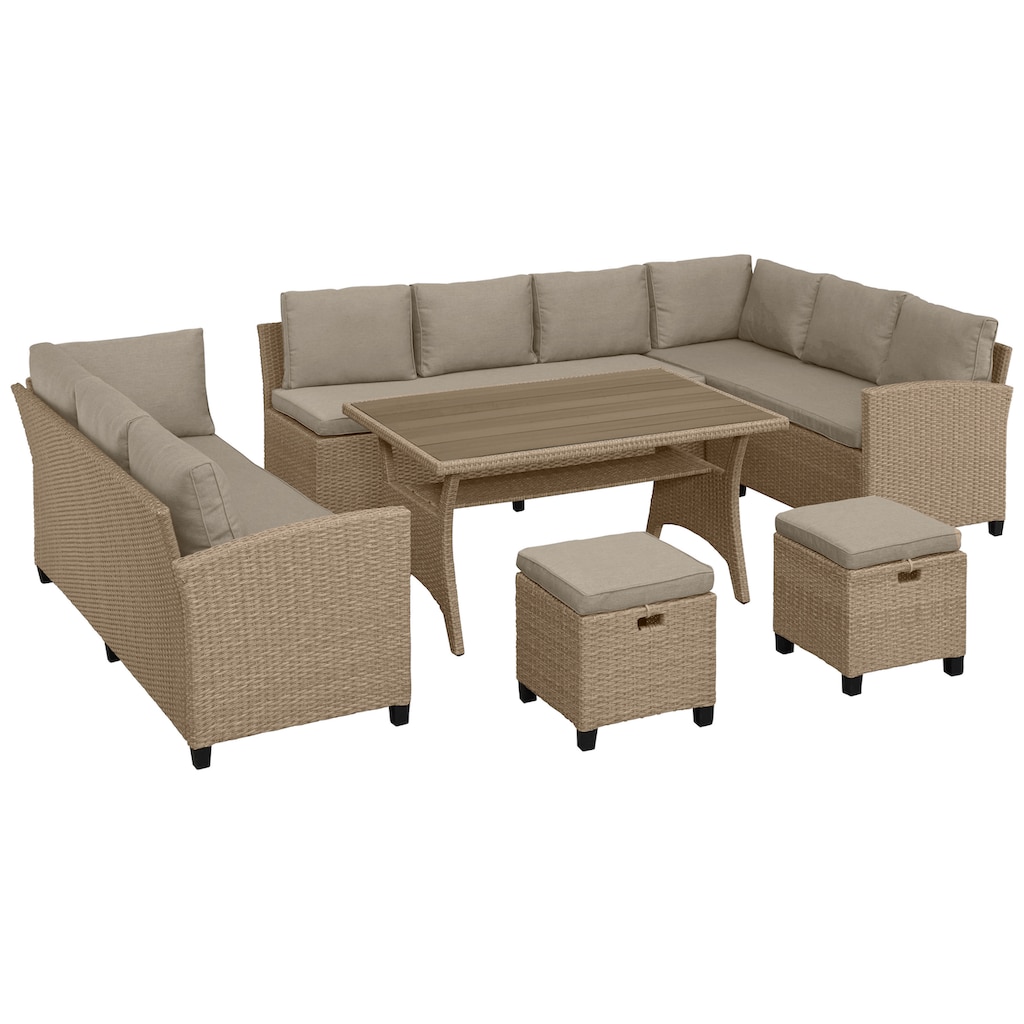 KONIFERA Gartenlounge-Set »Rotterdam«, (Set, 20 tlg., 3x 3er Sofa, 2x Hocker, 1x Tisch 120x82x67cm, inkl. Auflagen)