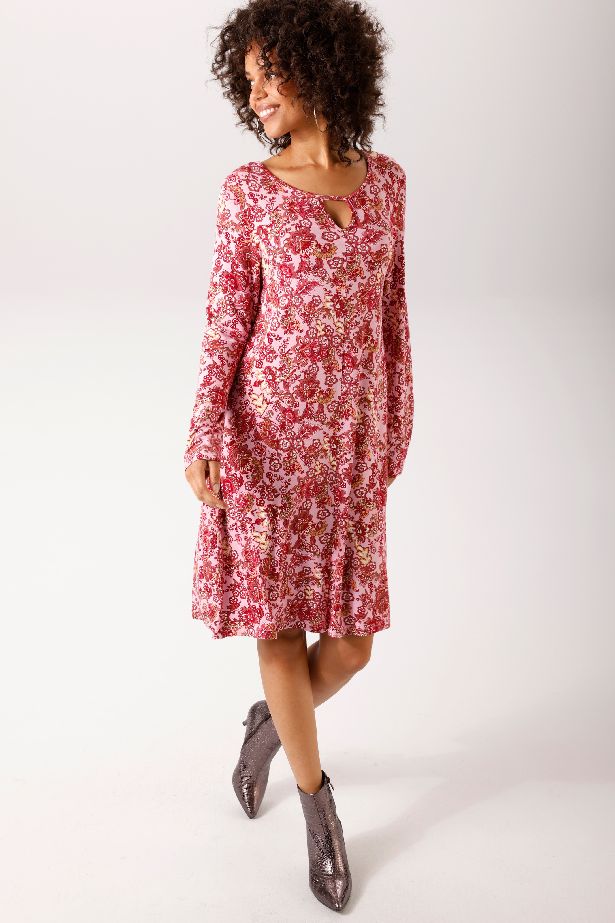 Aniston CASUAL A-Linien-Kleid mit farbenfrohen Blumendruck - jedes Teil ein Unikat - NEUE KOLLEKTION