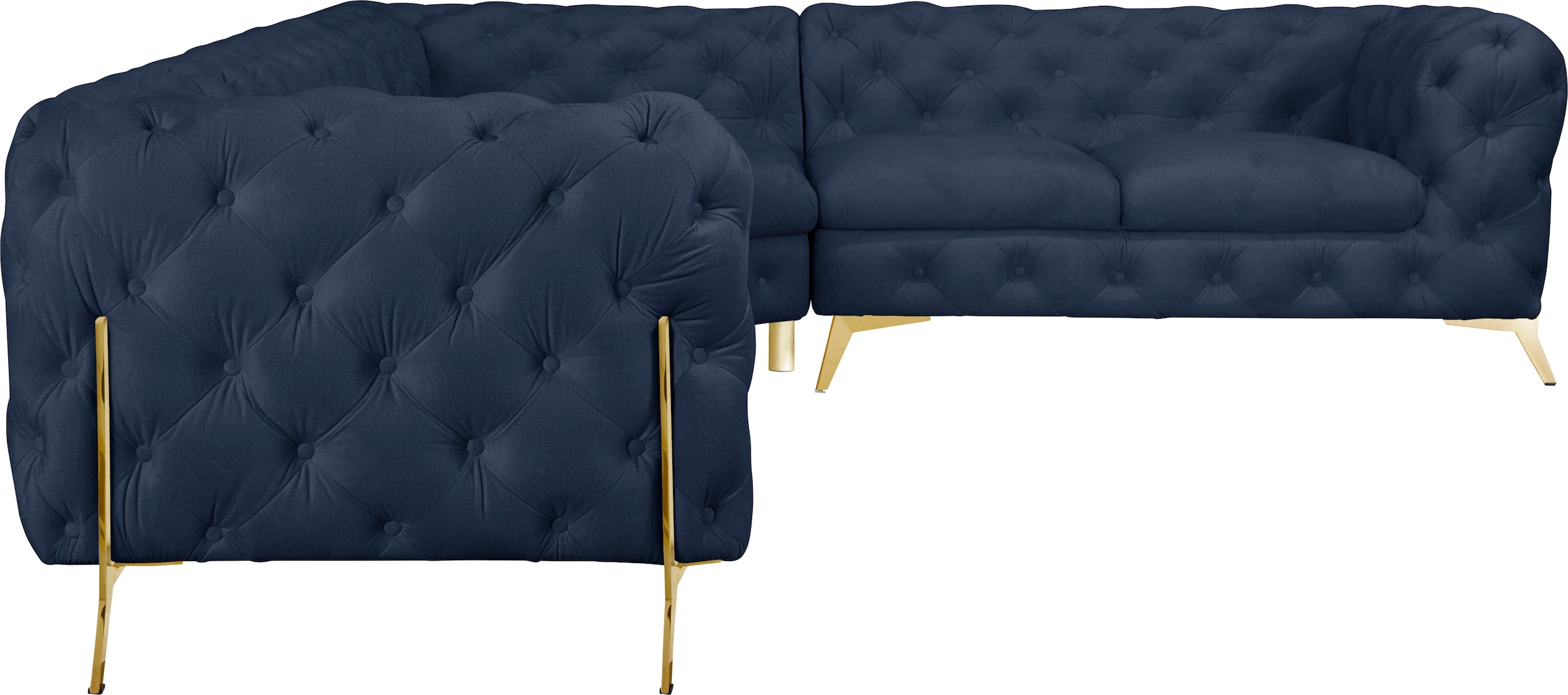 Leonique Chesterfield-Sofa »Amaury L-Form«, großes Ecksofa, Chesterfield-Optik, Breite 323 cm, Fußfarbe wählbar
