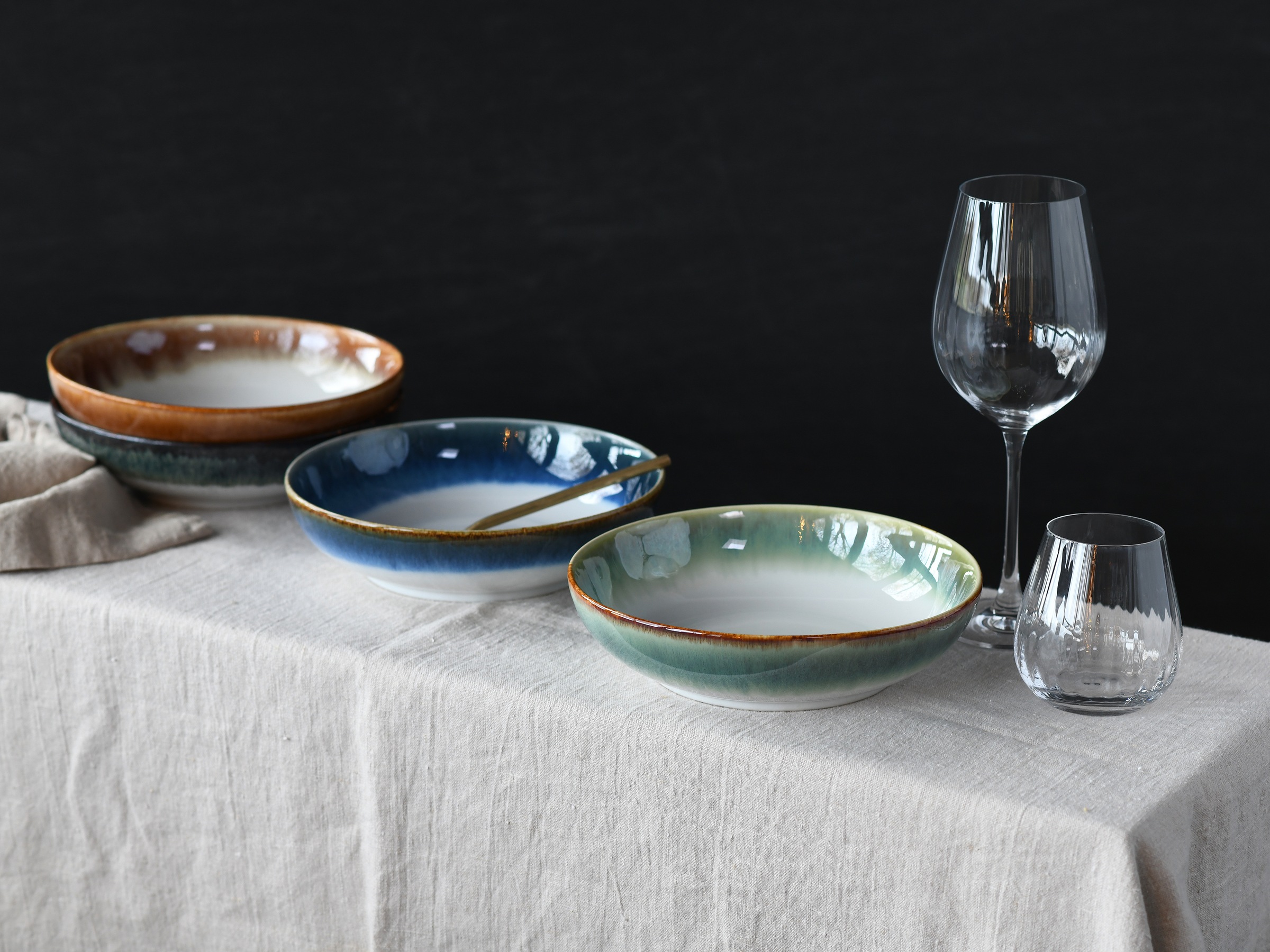 CreaTable Schale »Cascade, Poke Bowl 22,5 cm 4-tlg«, 4 tlg., aus Steinzeug, Rekativglasur, Healthy Food