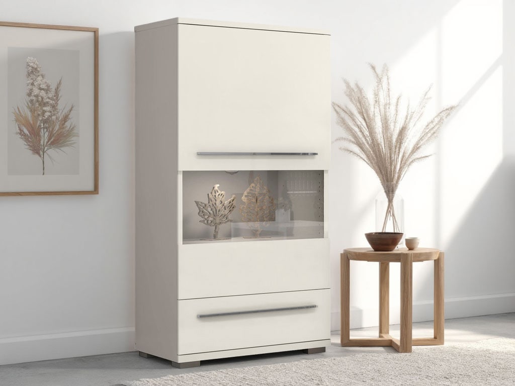 Places of Style Highboard »Piano Vitrine«, (H/B/T): 123/69/40,2cm), UV lackiert, Soft-Close Funktion