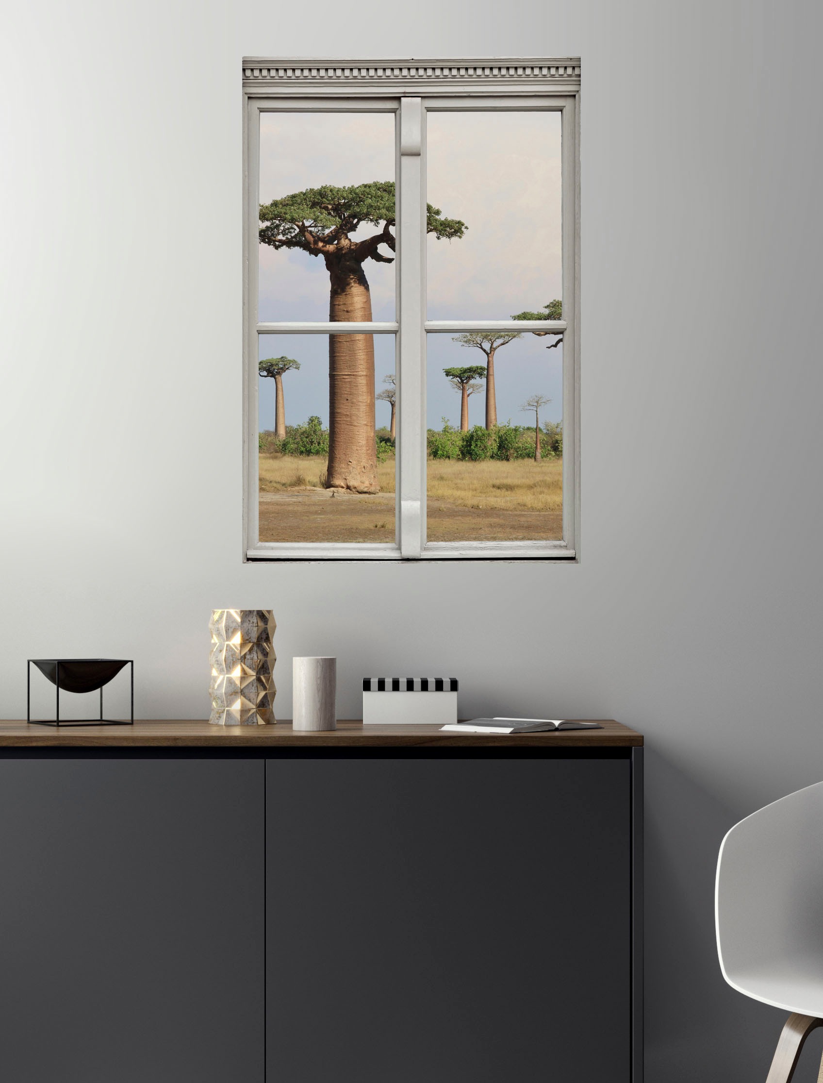 queence Wandsticker »Affenbrotbäume«, Wandsticker, Wandbild, selbstklebend, 3D, Fenster