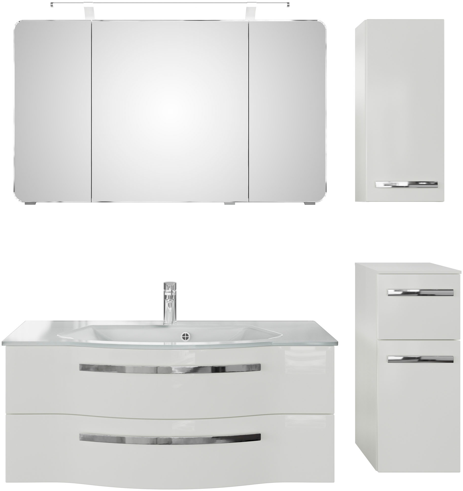 Saphir Badmöbel-Set »Serie 4005, vormontiert, Glaswaschbecken, Spiegelschrank« Set, 5 Stk. tlg.