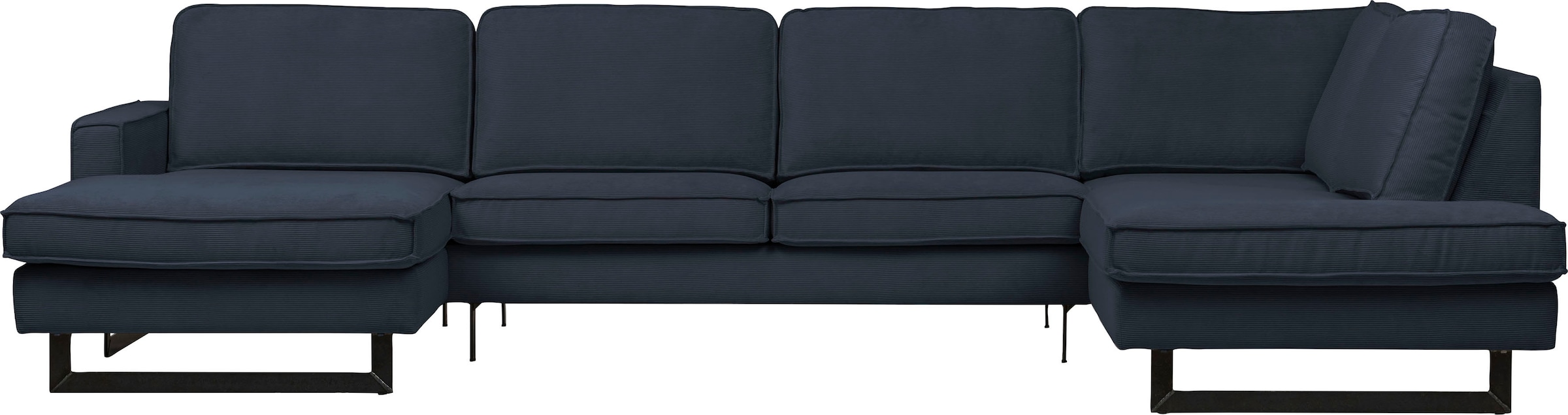Places of Style Wohnlandschaft »Pinto, 350 cm, U-Form, XXL, mit Ottomanen«, Cord, Chenille, Lederoptik, mit Keder, Metallfüße, Wellenunterfederung