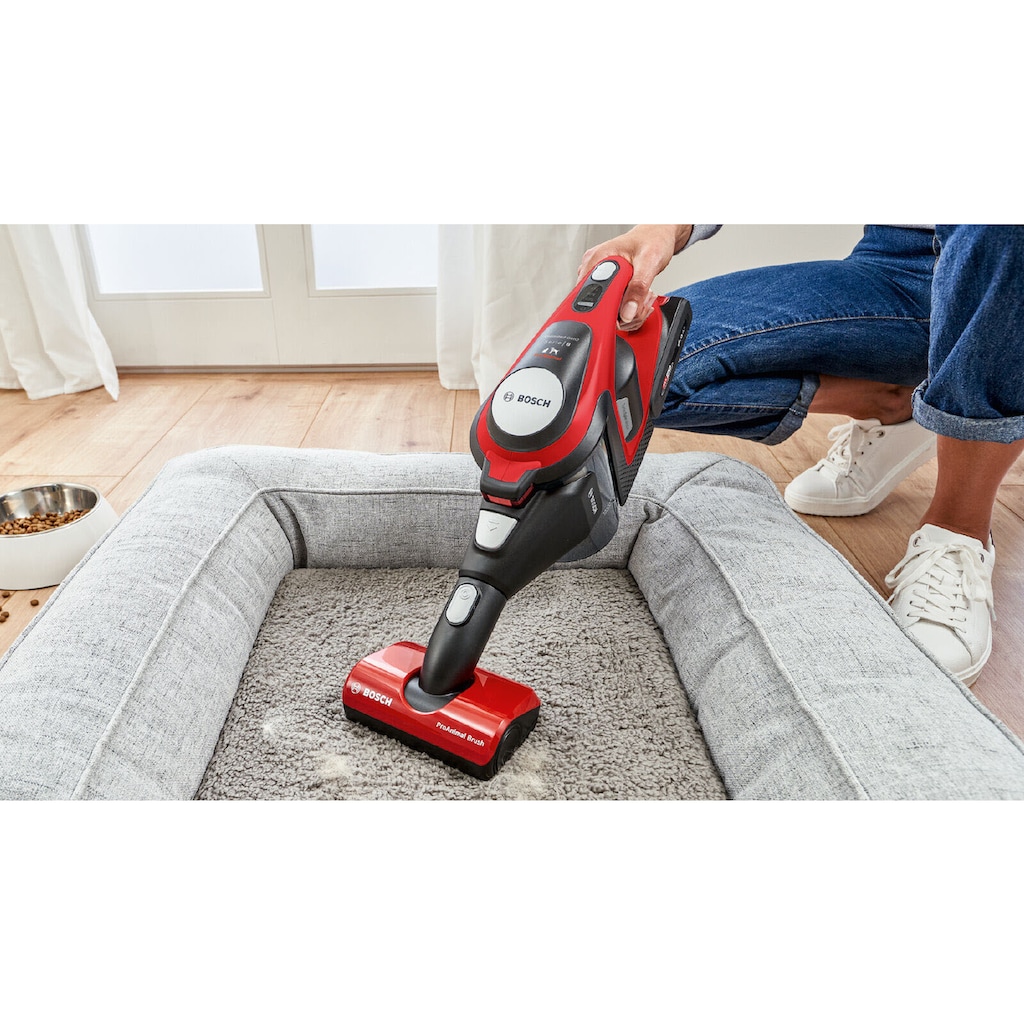 BOSCH Akku-Stielstaubsauger »Unlimited 8 Gen2 ProAnimal BCS8224PET, für Tierhaare, Hygiene-Filter«, 10 J. Motorgarantie, 2 Akkus - bis 130 min Laufzeit, Schnellladen, rot