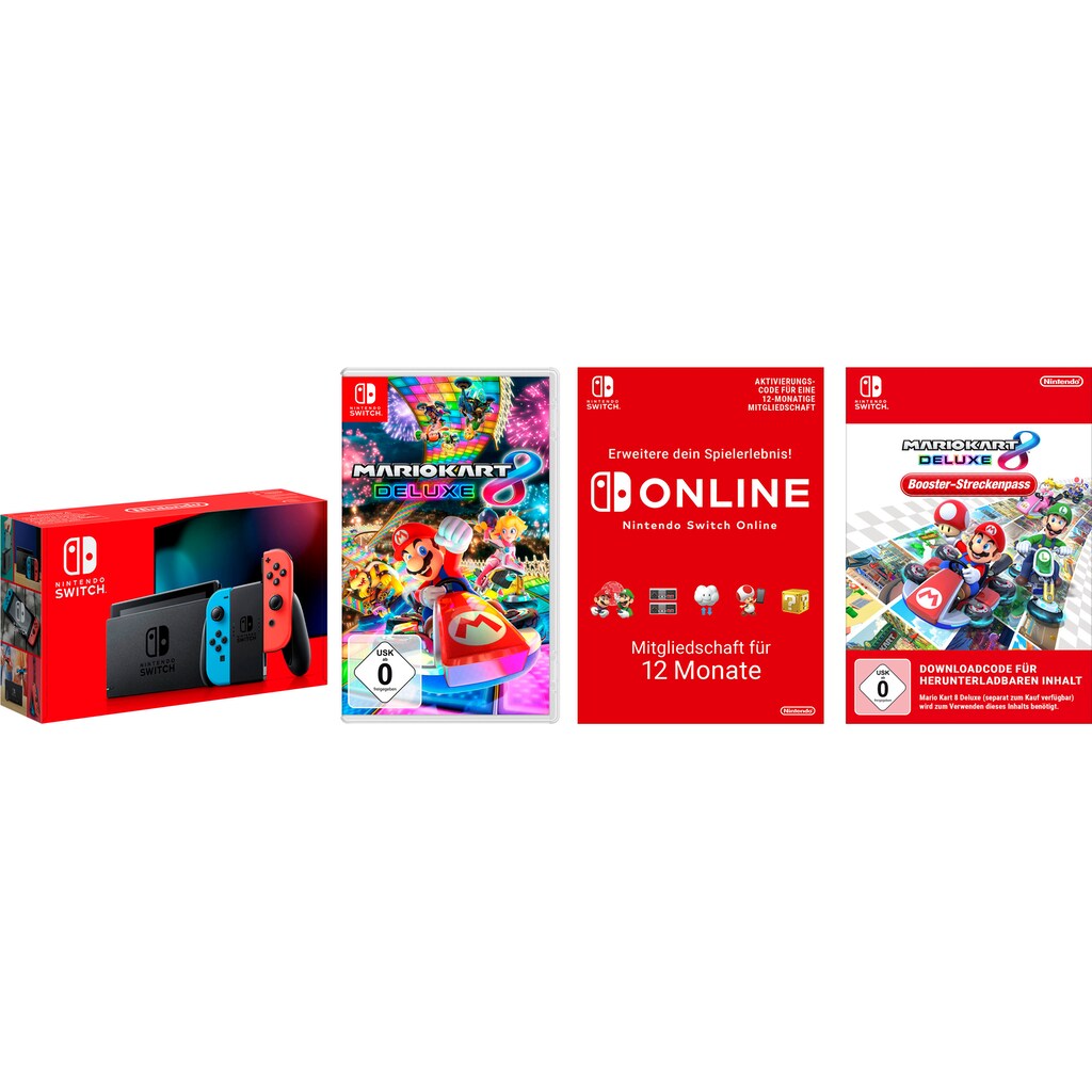 Nintendo Switch Konsolen-Set, inkl. Mario Kart 8 + Booster-Streckenpass + Mitgliedschaft Nintendo Switch Online
