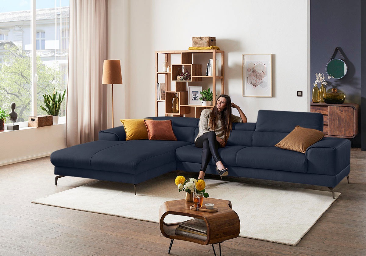 W.SCHILLIG Ecksofa »piedroo, Designsofa mit tollem Sitzkomfort, bequem und elegant, L-Form«, Kopfteilverstellung, wahlweise mit Sitztiefenverstellung, Breite 343cm