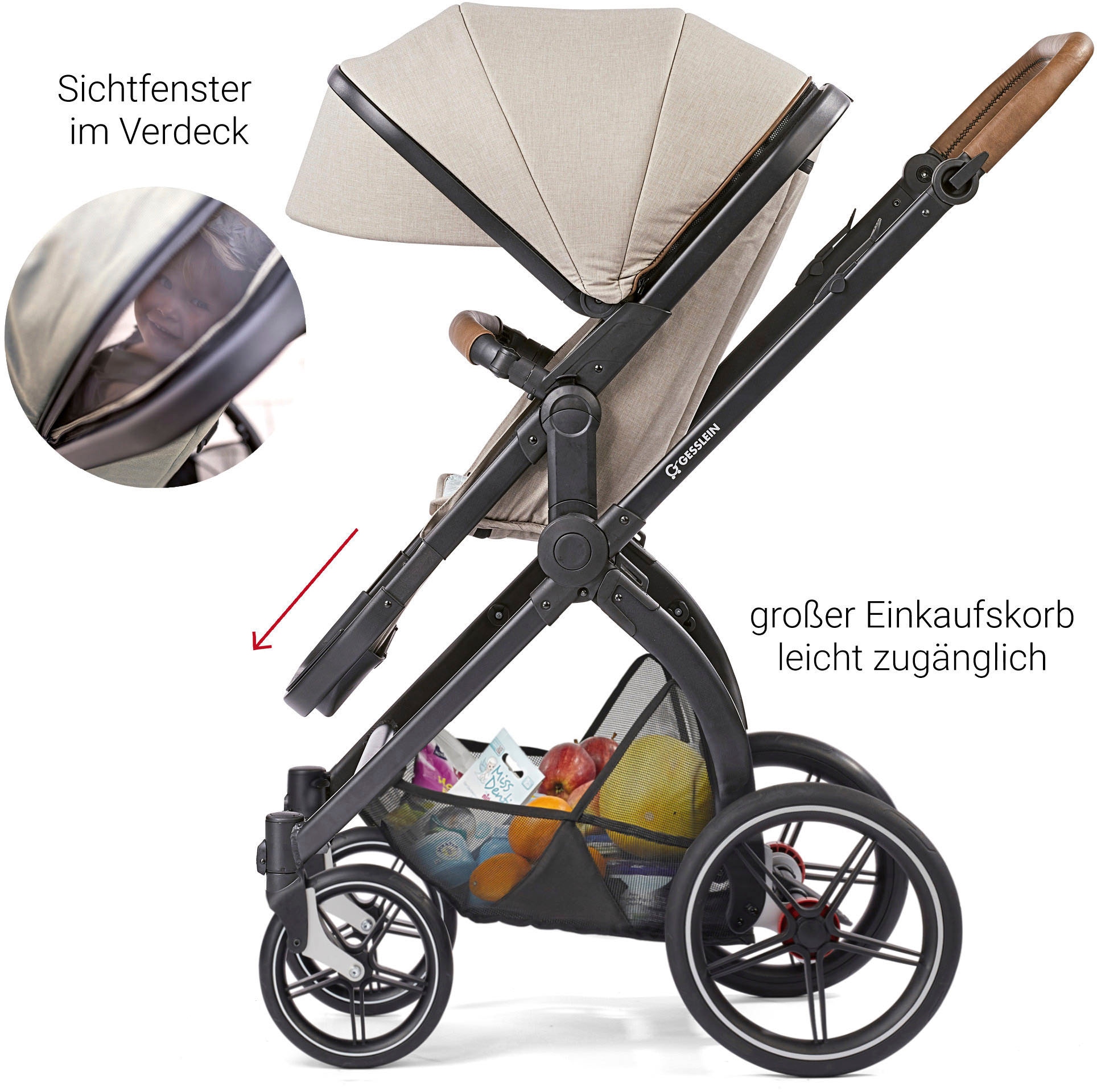 Gesslein Kombi-Kinderwagen »FX4 Soft+ mit Aufsatz Life, schwarz/cognac, dark olive«, mit Babywanne C3 und Babyschalenadapter