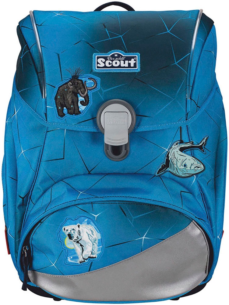 Scout Schulranzen »Alpha Safety Light, mit LED-Lichtleiter, Polar Blue«, Retroreflektierende Flächen-LED-Lichtleiter, mit Powerbank; enthält recyceltes Material
