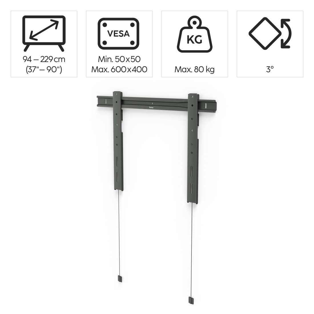 Hama TV-Wandhalterung »Wandhalterung Ultraslim (fix, 37" - 90", VESA 600x400)«, bis 229 cm Zoll