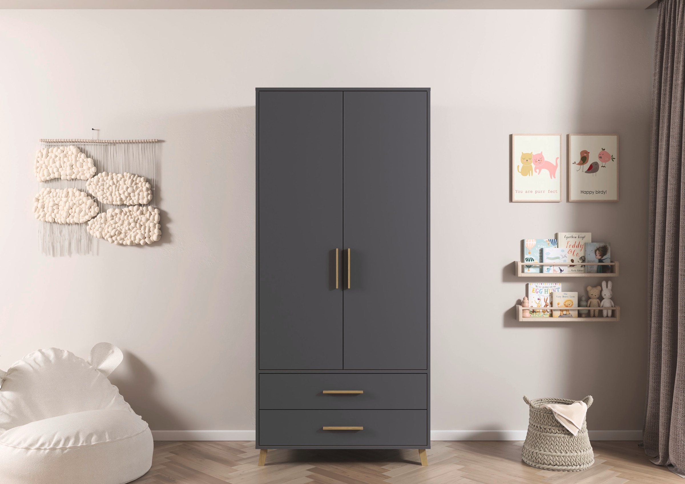 rauch Drehtürenschrank »Kleiderschrank Schrank Garderobe SHINJO Breiten 93/140/187 cm« in 3 verschiedenen Ausstattungen BASIC/CLASSIC/PREMIUM,  Griffe und Füße aus Massivholz mit 2 Schubladen MADE IN GERMANY