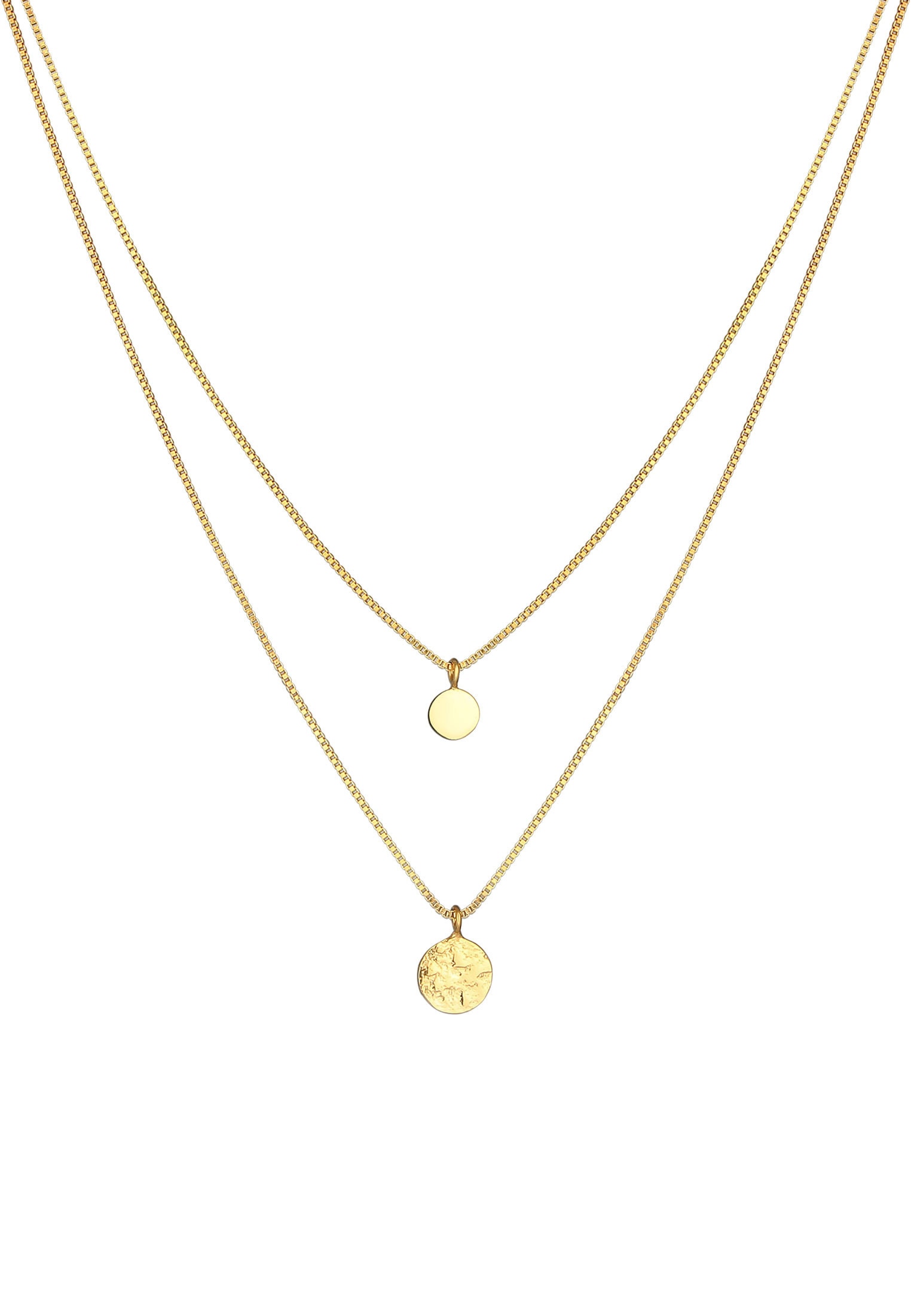 Elli Gliederkette »2-lagig Layer Coin Plättchen Struktur 925 Silber«