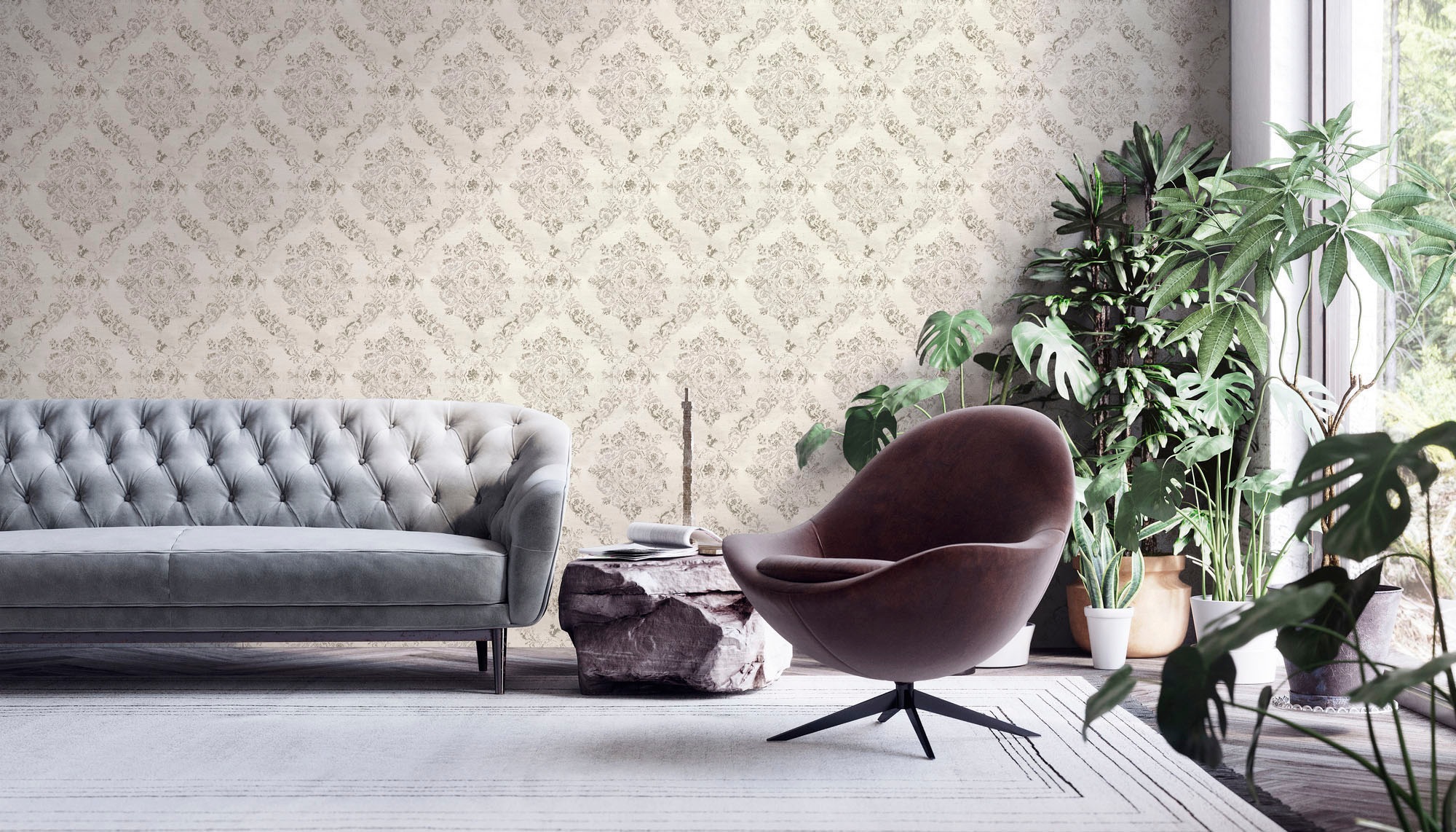 living walls Vliestapete »My Home My Spa« Barock | Glitzermuster | ornamental leicht strukturiert Barock Ornament Vlies Wand Decke Schräge Tapeten Wohnzimmer modern