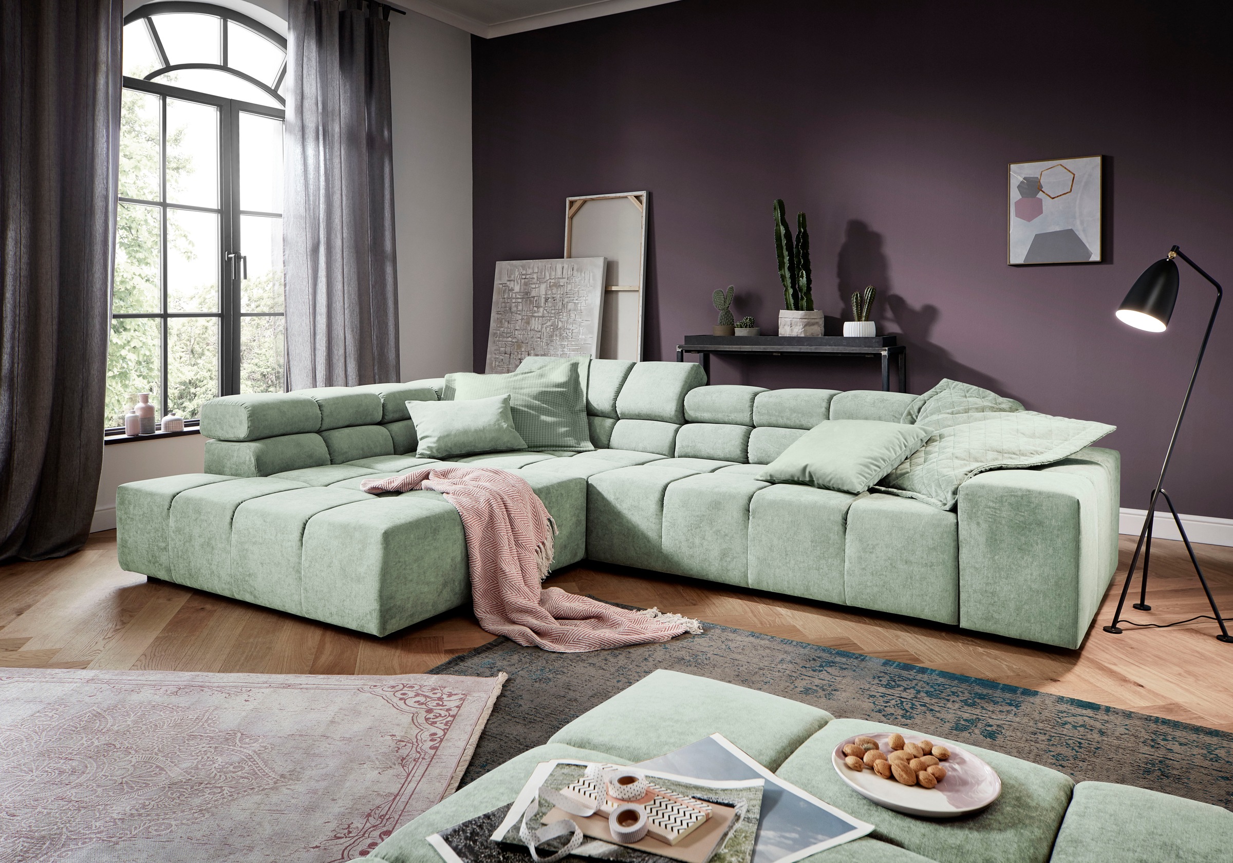 INOSIGN Ecksofa »Ancona incl. Kopfteilverstellung, Breite 319cm, L-Form«, wahlweise motorische Sitztiefenverstellung, auch in Cord + Easy Care