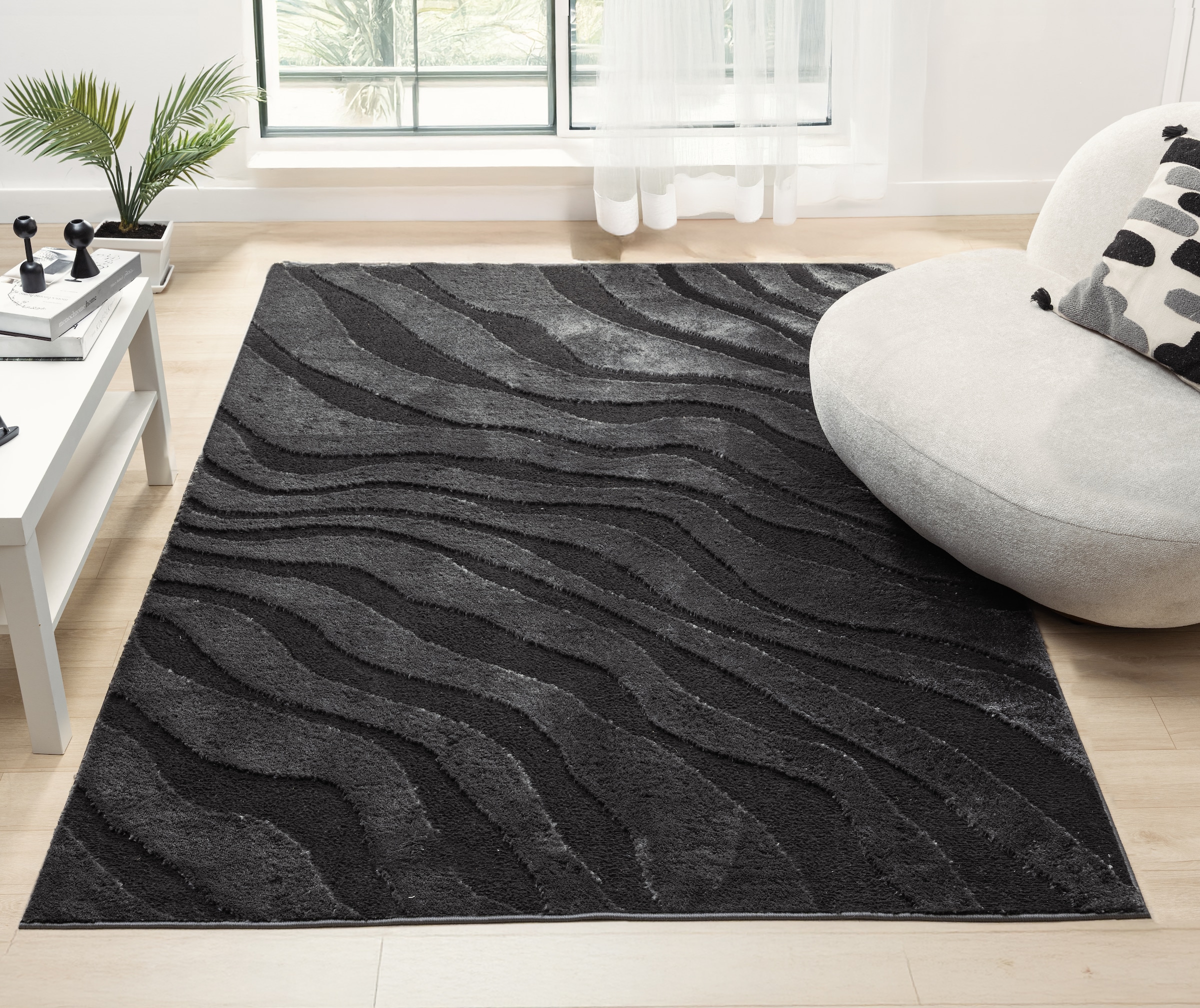 OTTO home Teppich »Benia, Hoch-Tief-Struktur«, rechteckig, 19 mm Höhe, Wellen-Design, leichter Glanz, modern, Wohnzimmer, Schlafzimmer