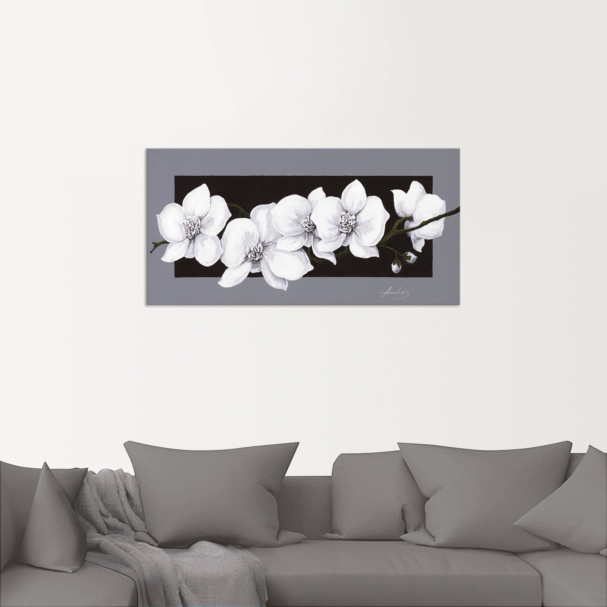 Artland Wandbild "Weiße Orchideen auf grau" Blumen 1 Stk. tlg. als Alubild, günstig online kaufen